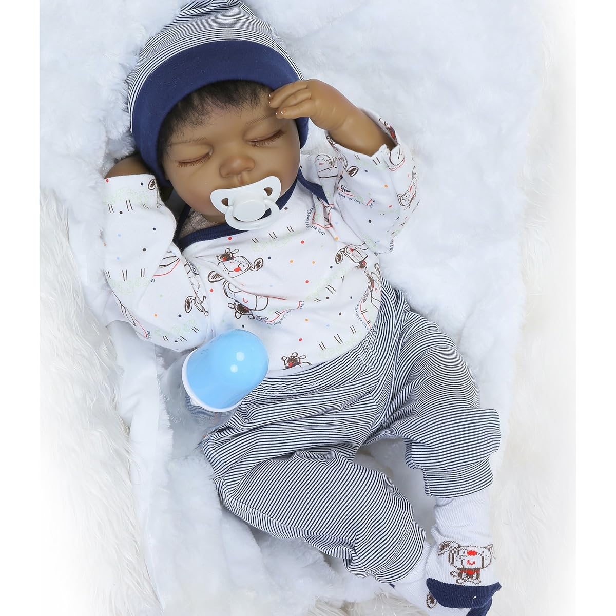 NPK Doll Reborn Baby African American Boy 22" Soft Silicone Vinyl Sleeping Handmade Realistic Toddler Gift