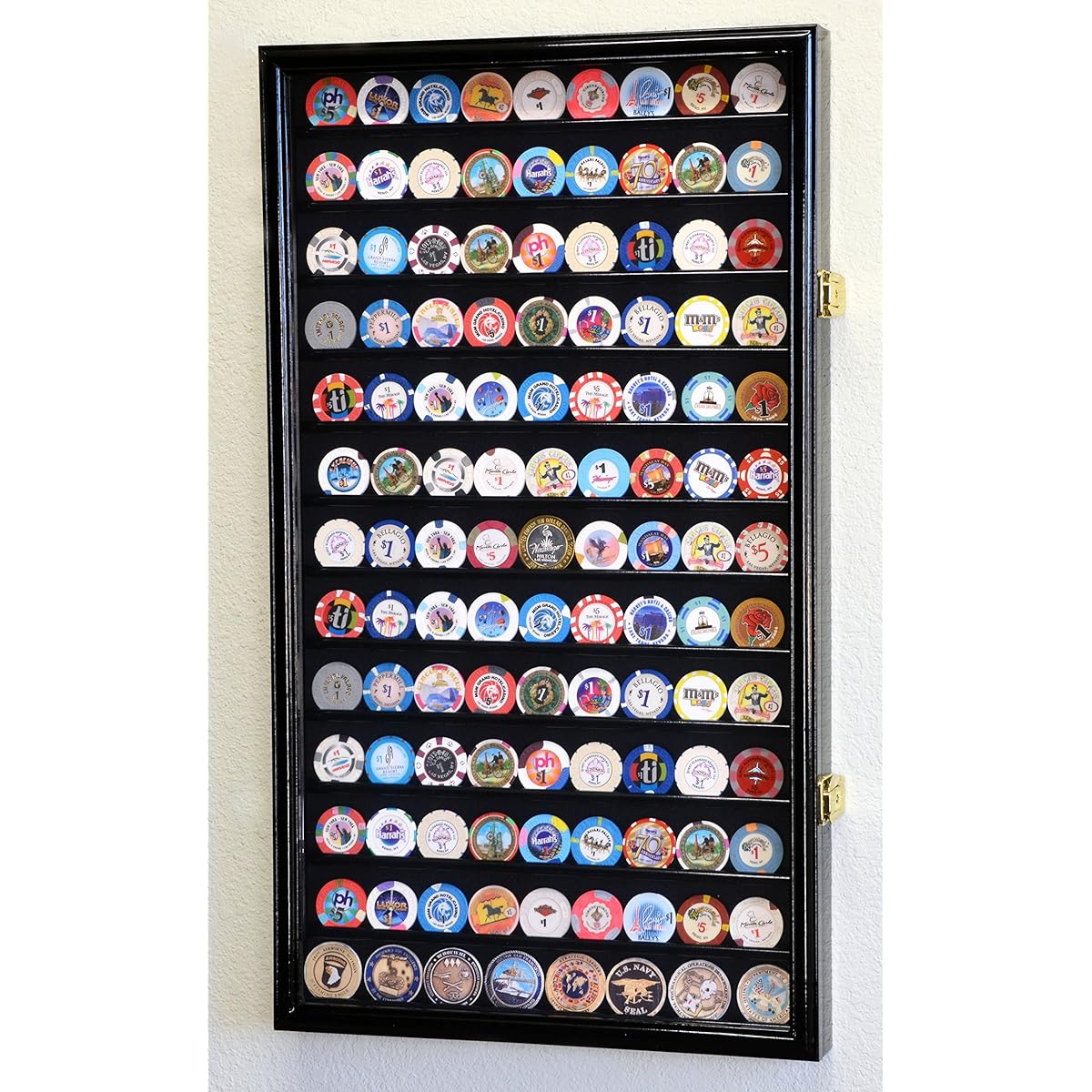 Large Casino Chip/Coin Display Case Cabinet Holder Rack UV Protection Black Finish