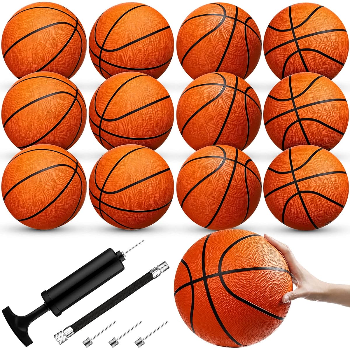 Official Size 7 Basketball Bulk Set 29.5 Inch Rubber Basketball with Air Pump Junior Arcade Game Basketball Donation Basketball Indoor Outdoor Swimming Pool Beginner Party Favors 12 Pieces