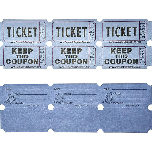 100 Blue Color Raffle Tickets Double Roll 50/50 Carnival Fair Split the Pot of 100 Consecutively Numbered Fundraiser Party Door Prize Drawing Perforated Stubs