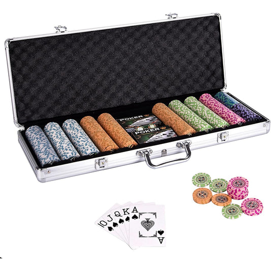 500 Piece Professional Poker Chip Set 14g Composite Poker Chips Aluminum Durable Carrying Case Playing Cards Dealer Buttons for Texas Hold'em Casino Games