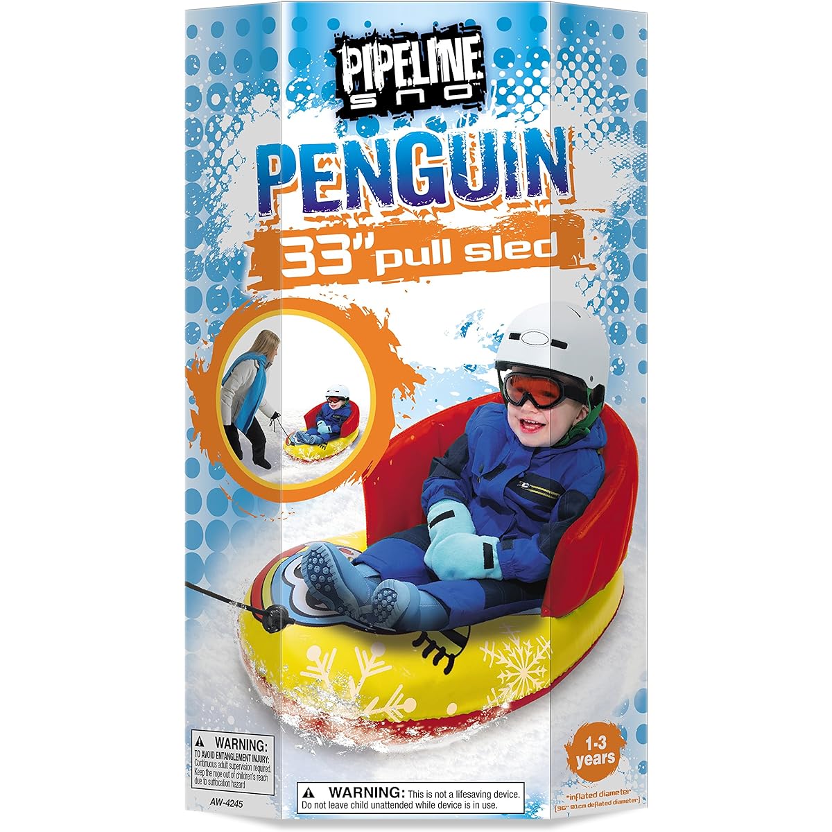 33 inch children's snow penguin character pulling sled