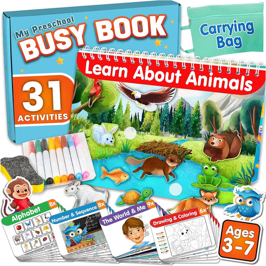 A busy book for 2-4 year olds - 31 activities that develop numbers, patterns, spatial sense, literary skills and real-world connections. Learn through play with interactive and independent activities.