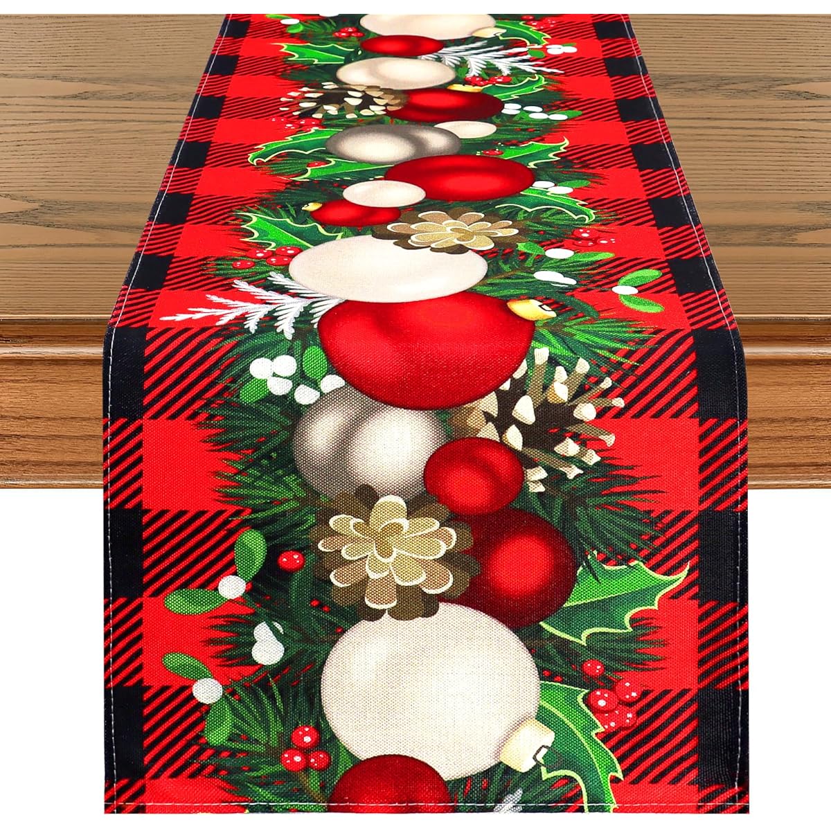 KHOYIME Christmas Table Runner 72 Inch Long Linen Red and Black Buffalo Check Plaid for Table Seasonal Winter Holiday Home Party Decor Kitchen Dining Table Decoration