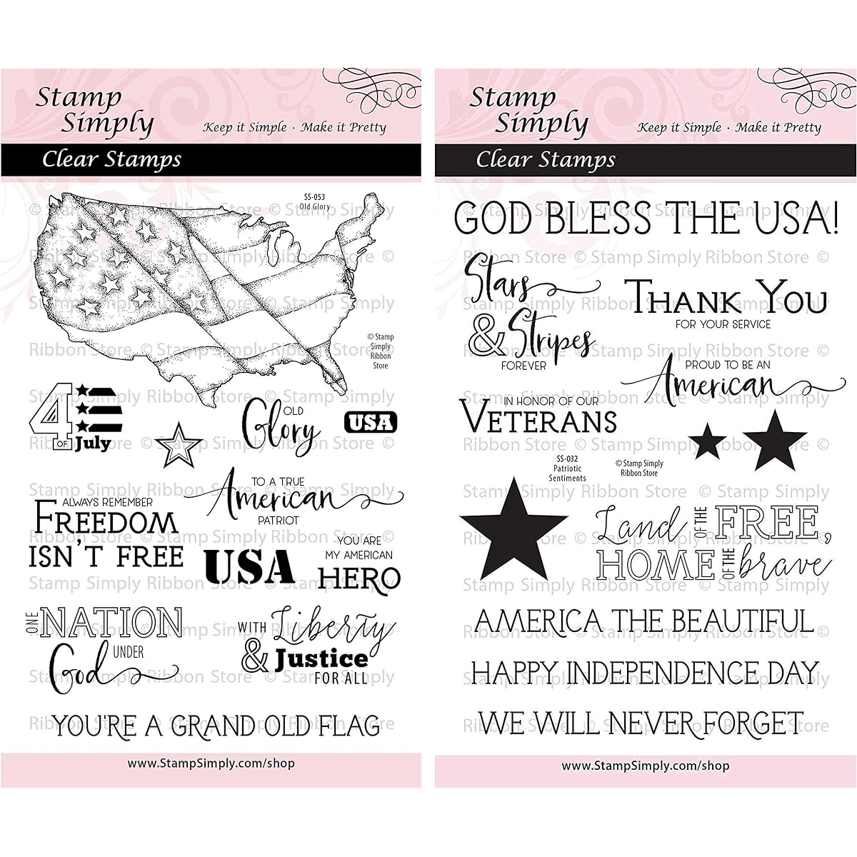 Stamp Simply Clear Stamps Old Glory Patriotic American Sentiment (2 Pack) Stars and Stripes 4x6 Inch 24 Count