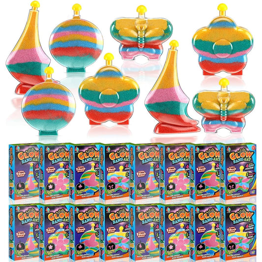 Wettarn 12 Set DIY Your Own Sand Arts and Crafts Kit with Glitter Sand Art, Glow in the Dark Colored Sand, Sand Bottle, Funnel and Sticks for Kids and Adults Activity Supplies