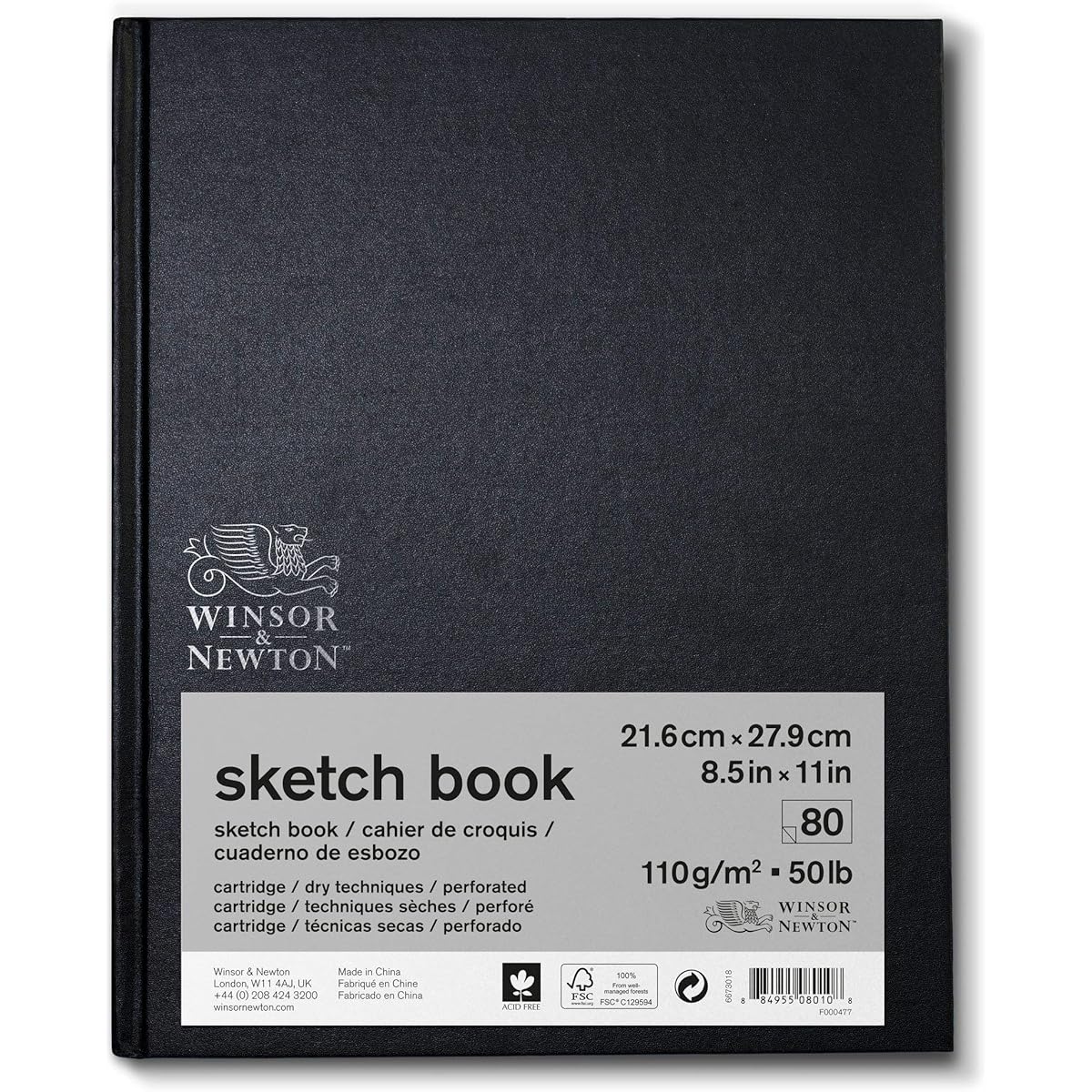 Winsor & Newton Hardbound Sketch Book 8.5"X11"-110gsm, 80 Sheets -6673018
