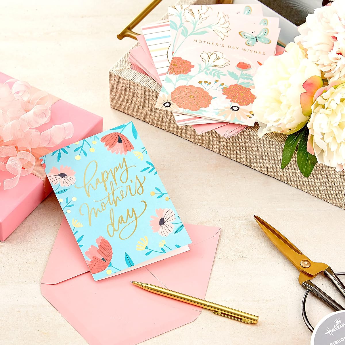 Hallmark Mother's Day Card Assortment, Mother's Day Wishes (36 Cards with Envelopes), Pink, 5MAY1000