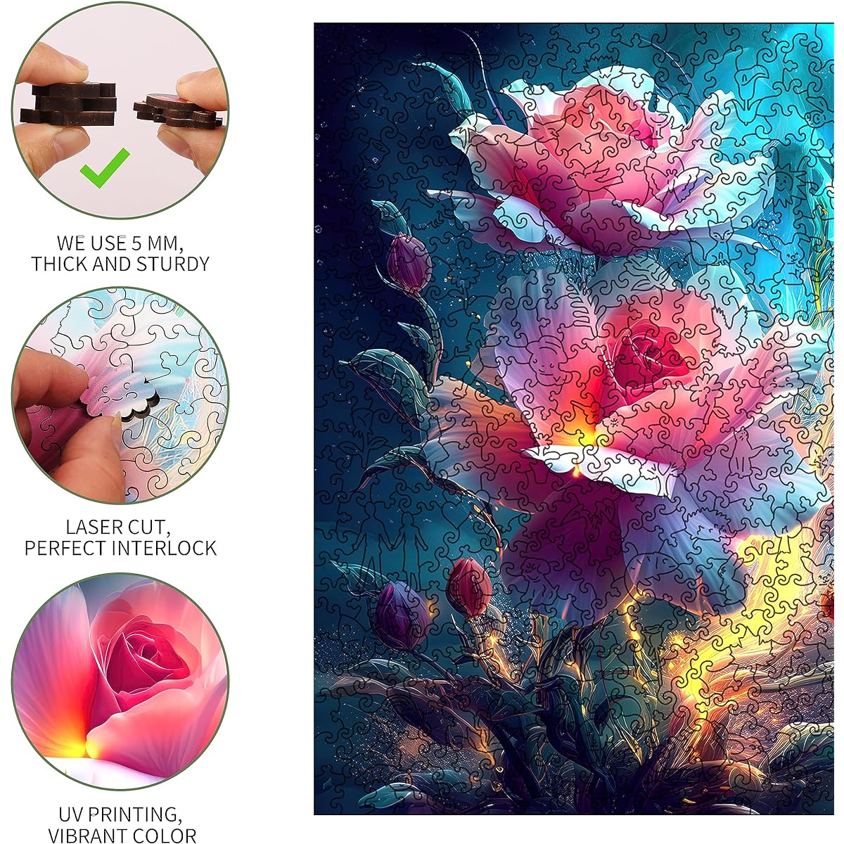 Mys Aurora Unique Wooden Jigsaw Puzzle - Blooming Tulips 500 Pieces King Size 15.2" x 18.1" Gorgeous Shaped Wooden Puzzle Beautifully Packaged Great Gift for Adults