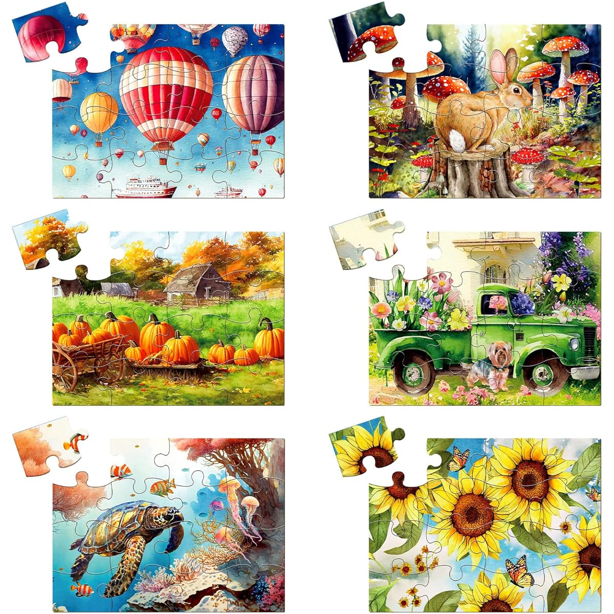 Liliful 6 Pack 16 Piece 12.6 x 9.45 Inch Large Wooden Dementia Puzzle for Seniors Jigsaw Puzzle for Adults Alzheimer's Puzzle Easy Puzzle Alzheimer's Product Activity for Seniors (Vibrant Themes)