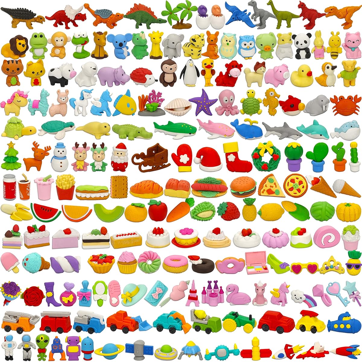 Pencil Erasers, 150pcs 3D Animal Erasers, Bulk Desk Pet Gifts for Kids, Classroom Prizes, Game Rewards, Treasure Chest, Party Favors, Pinata Fillers