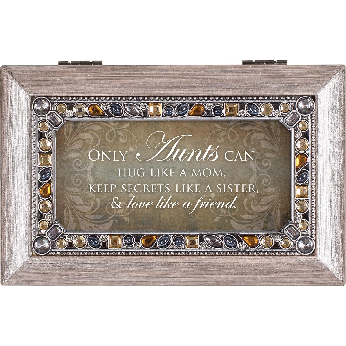 Aunts Hug Love Pewter Jewel Beaded Petite Music Box Plays Wind Beneath My Wings