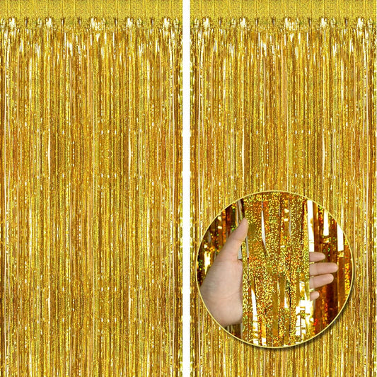 2 Pack 3.2ft x 8.2ft Gold Background Curtains for Party and Birthday Decorations