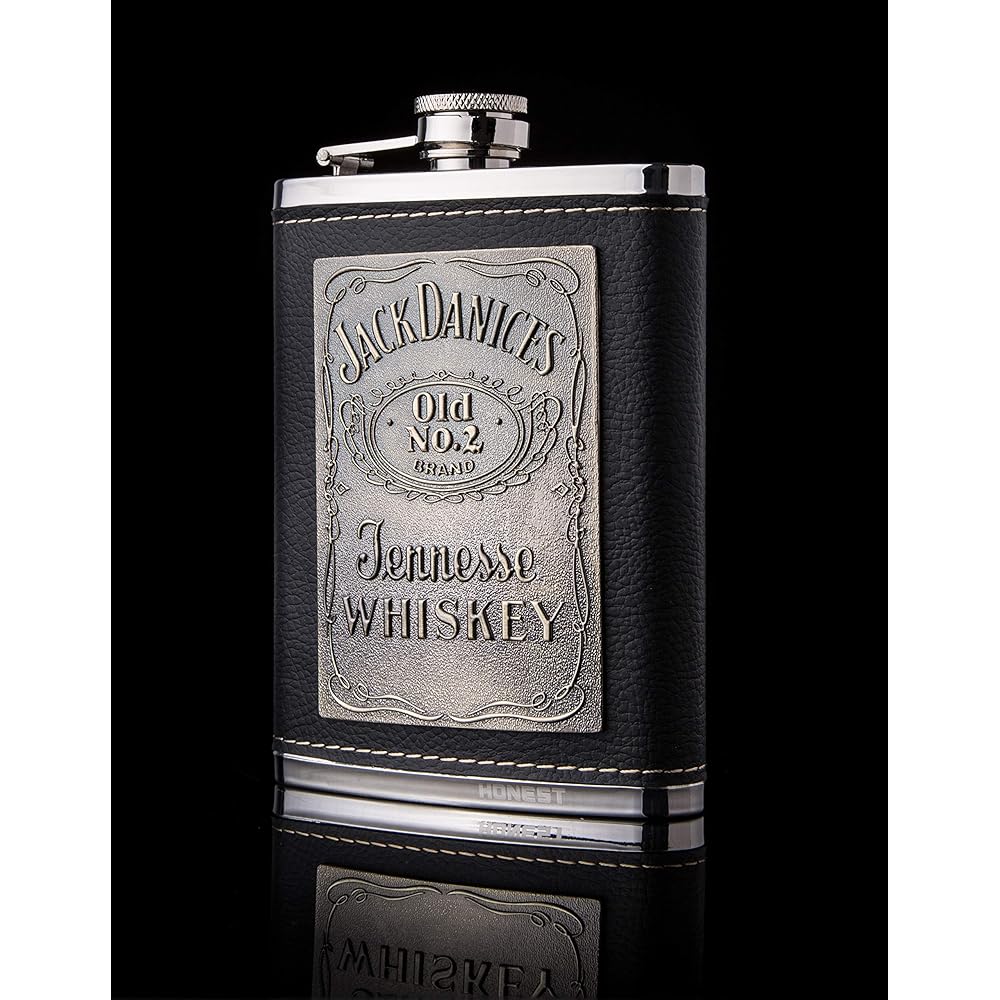Skittles Flask Flagon Hip Flask 8oz 220ml Stylish Whiskey Outdoor Sake Camping Bottle Leather Anti-Slip Portable Stainless Steel Rust-proof Comes with Funnel (Black)