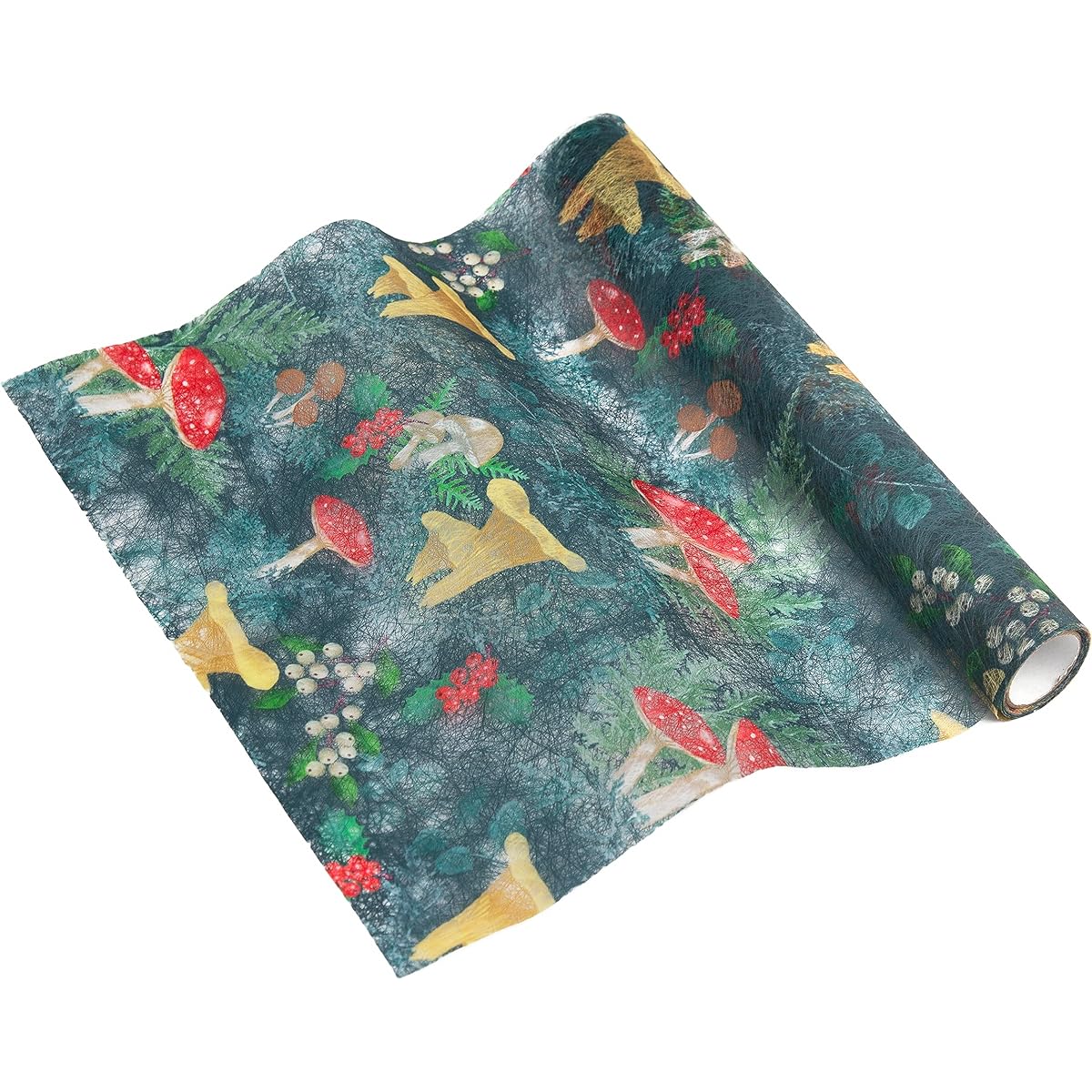 Talking Table Mushroom Themed Green Reusable Table Runner for Christmas Decorations - Fall Party Decoration Fabric 2m x 30cm