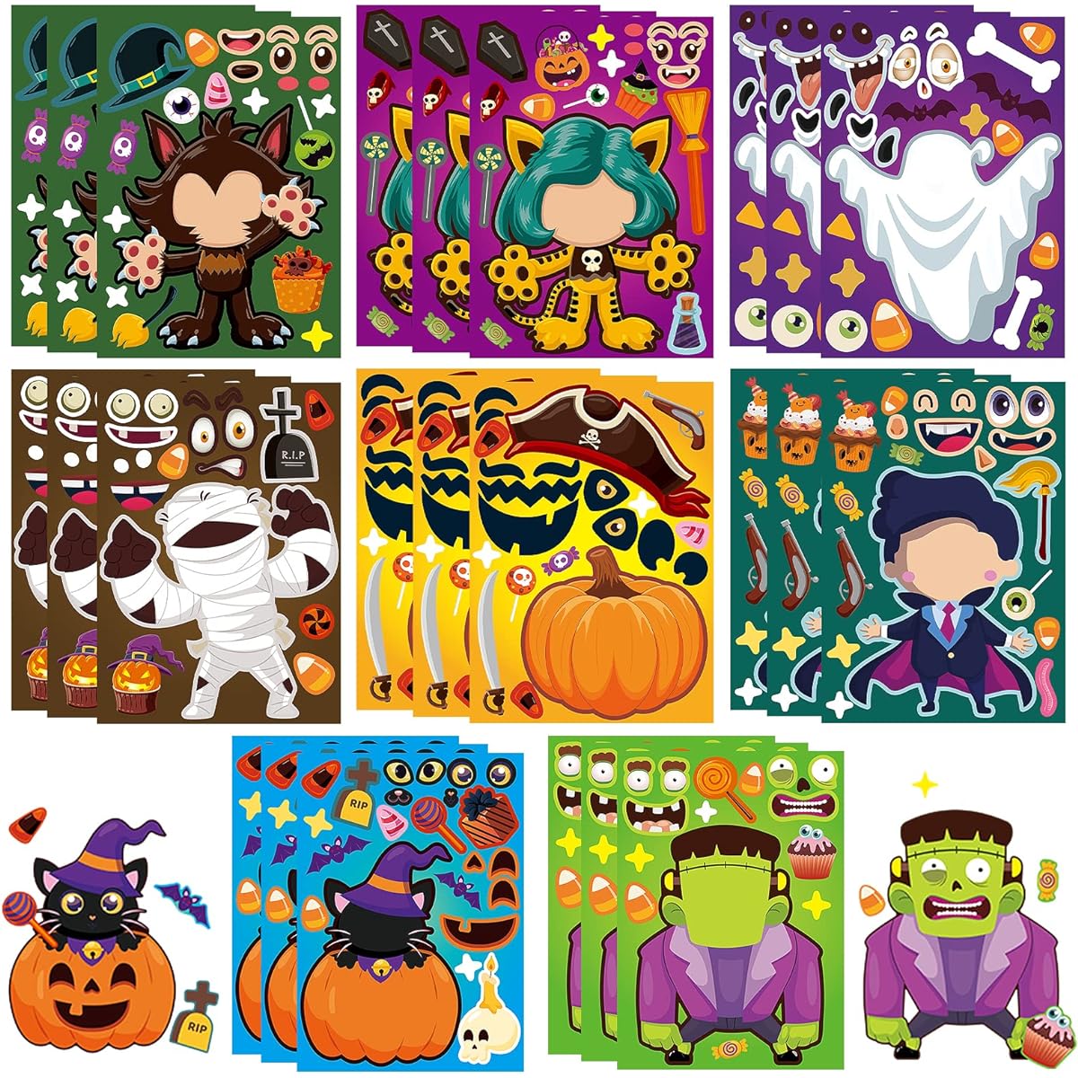 PAIVSUN 24pcs Halloween Stickers for Kids DIY Make Your Own Face Stickers for Halloween Party Favors Halloween Craft Decorations Kids Gifts
