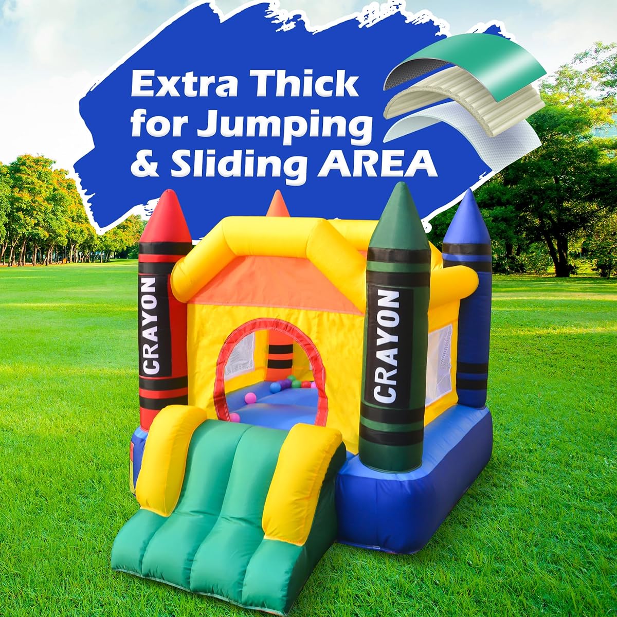 Outdoor & Indoor Mini Inflatable Bounce House with Blower Toddler Castle Kids Bouncy House with Slide/Air Blower/Carrying Bag/Water Bag