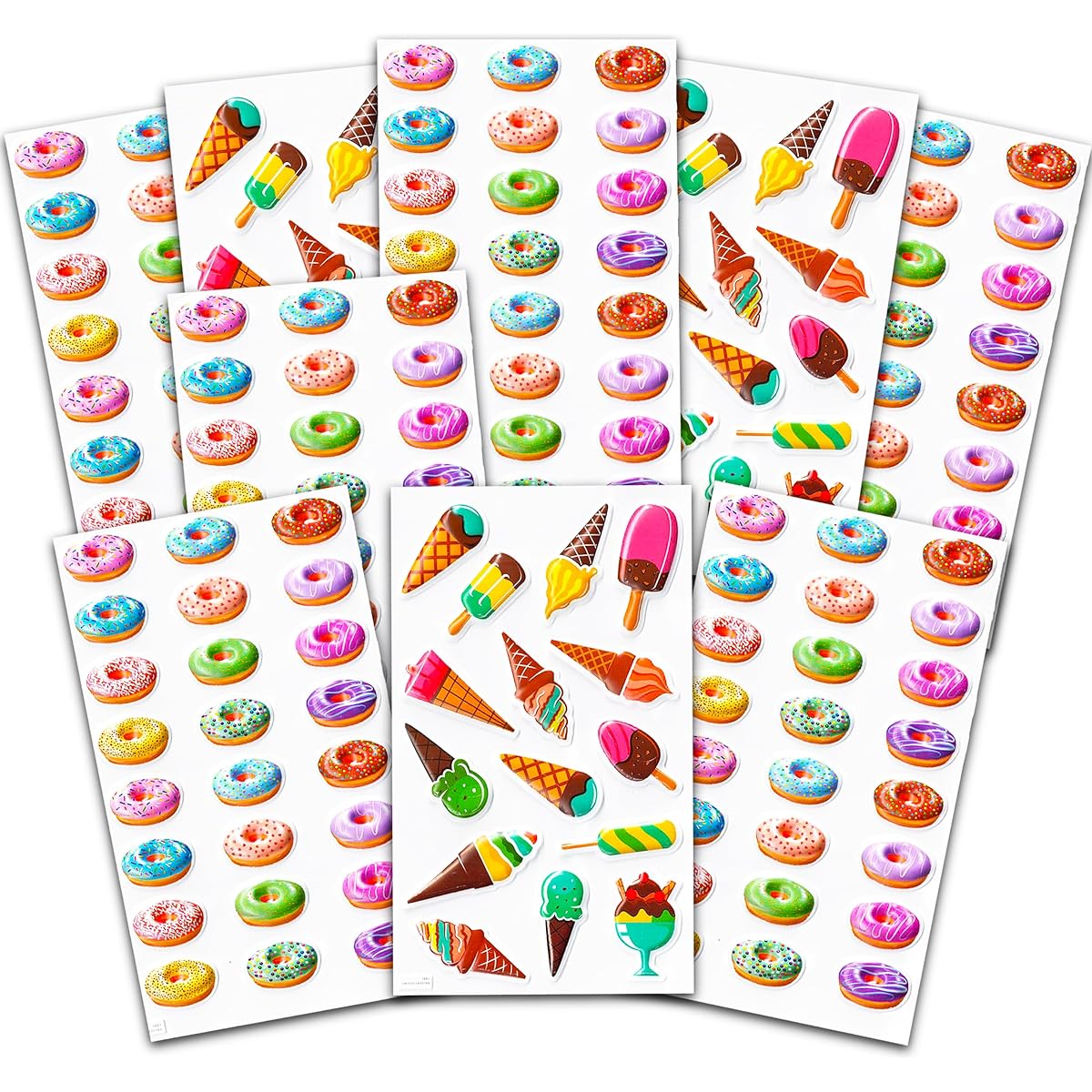 Candy Donut Ice Cream Food Stickers Bundle - 12 Pack Ice Cream Party Decorations Food Stickers for Kids (Party Decorations Party Favors)