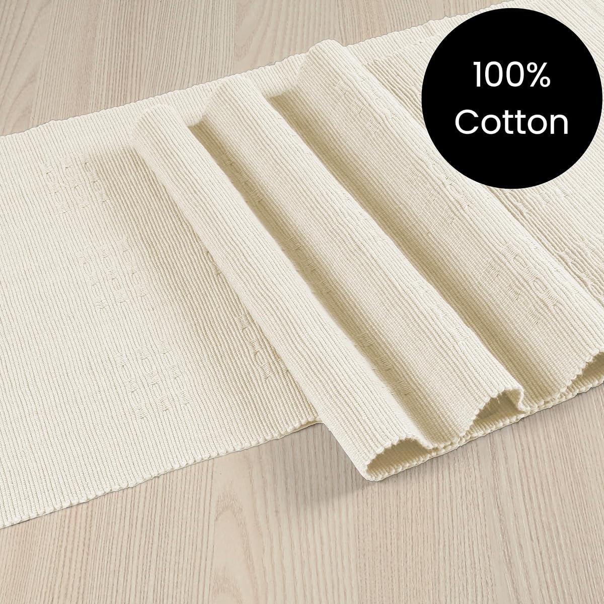 Cottoniva Table Runner for 6 Seater Dining, Ivory Cream, Large, 13x72 Inch, 100% Cotton, Durable, Non-Slip, Washable, Easy Care, Rustic Farmhouse Table Runner for Bohemian Kitchen Dining Table