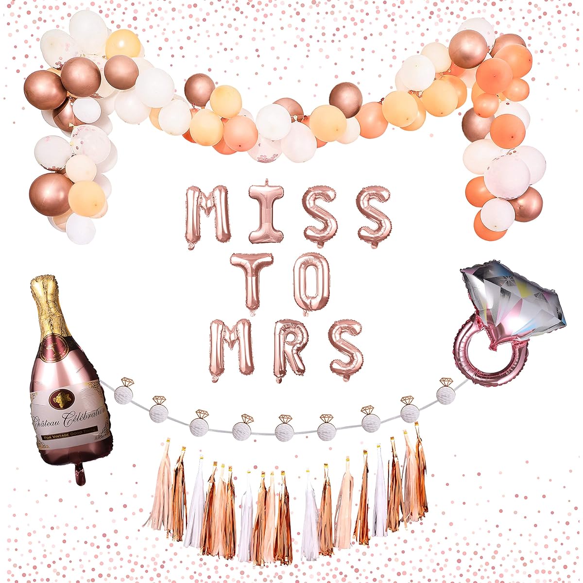 Bachelorette Party Decorations Set, Rose Gold Balloon Garland Kit, Bridal Shower Kit, Bridal Decorations Party, Bridal Shower Decorations Kit, Bachelorette Party Pack (Miss to Miss)