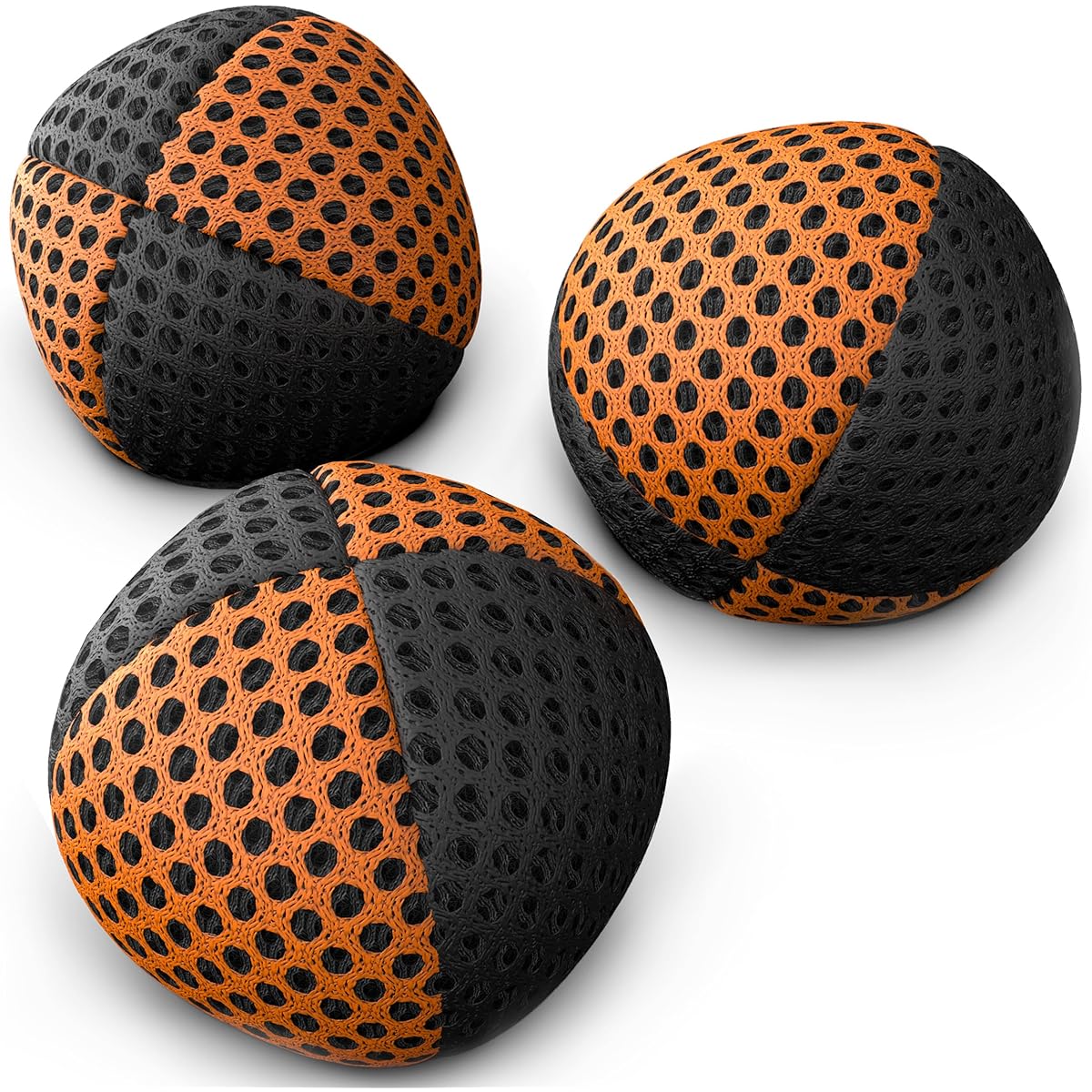 speevers Juggling Balls for Beginners and Professionals, Set of 3, Available in 14 Colors, Includes Net and Carry Case, Xballs Juggling Balls, Black - Orange, 3.2 oz