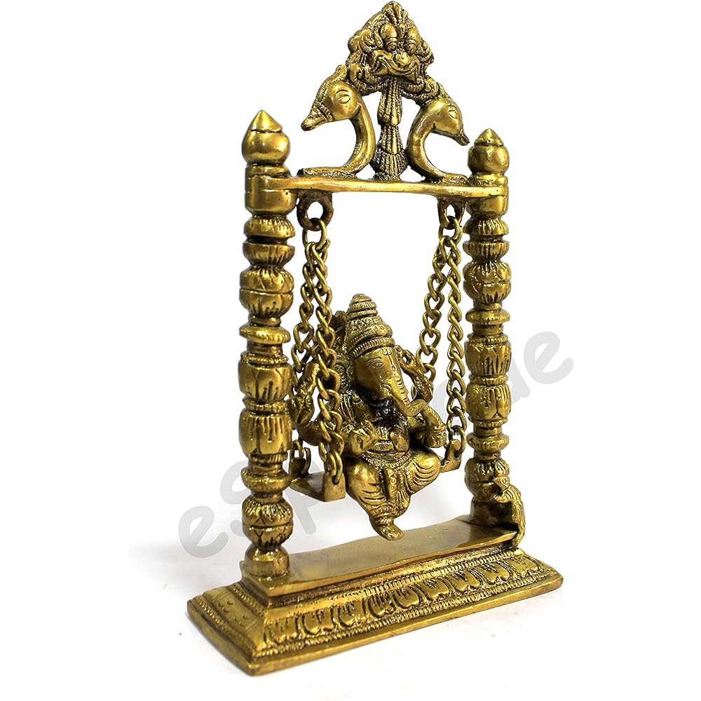eSplanade – 9 Inch Premium Ganesha Idol Brass Swing | Brass Ganesha | Brass Showpiece Collectible Craft | Home Decor | Brass Decor