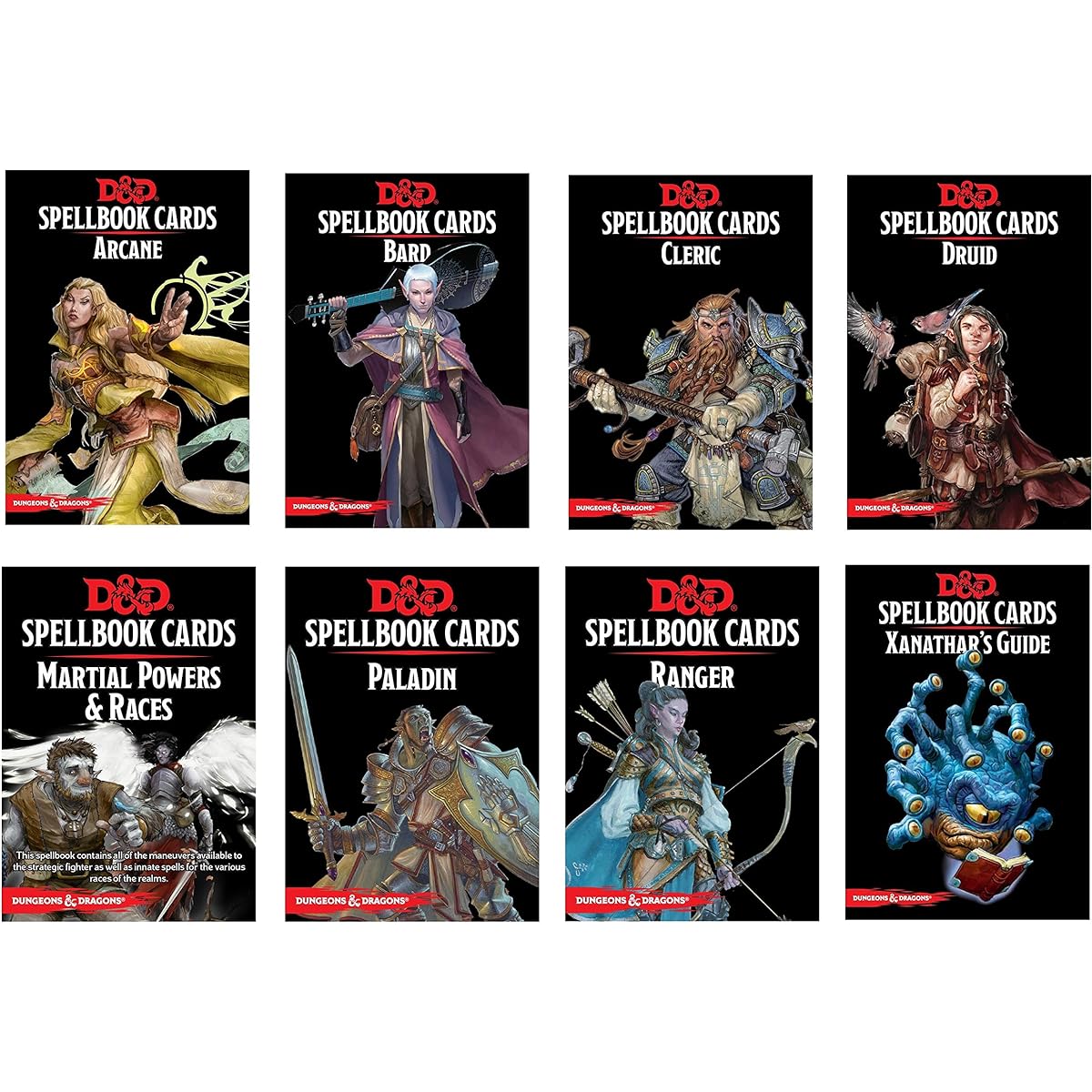 D&D Spellbook Card Bundle (8 Decks, 945 Cards): Cleric, Druid, Bard, Martial, Paladin, Ranger, Arcane, Xanathas
