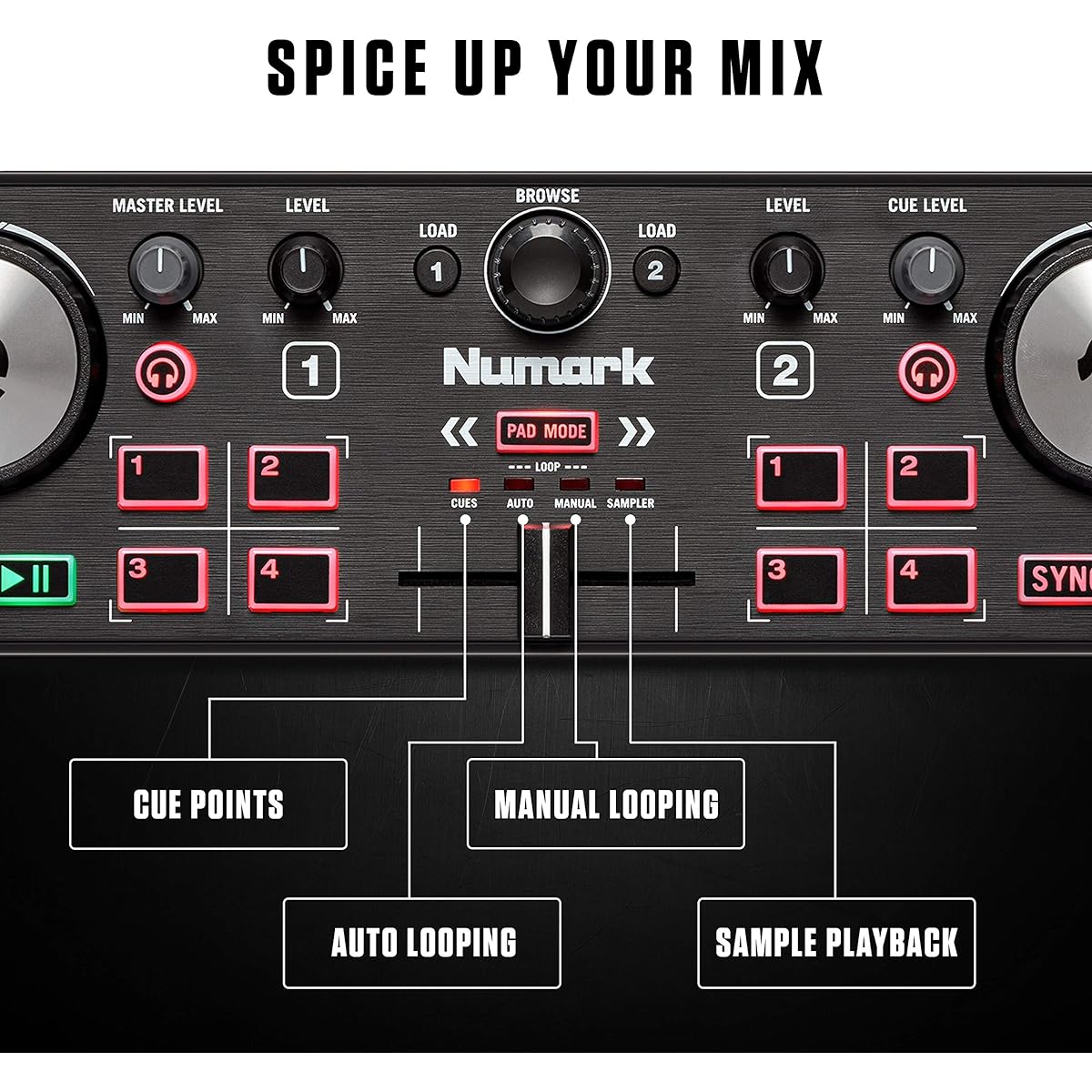 Numark Portable Compact DJ Controller and Closed Headphone Set DJ2GO2 Touch & HF175 Numark