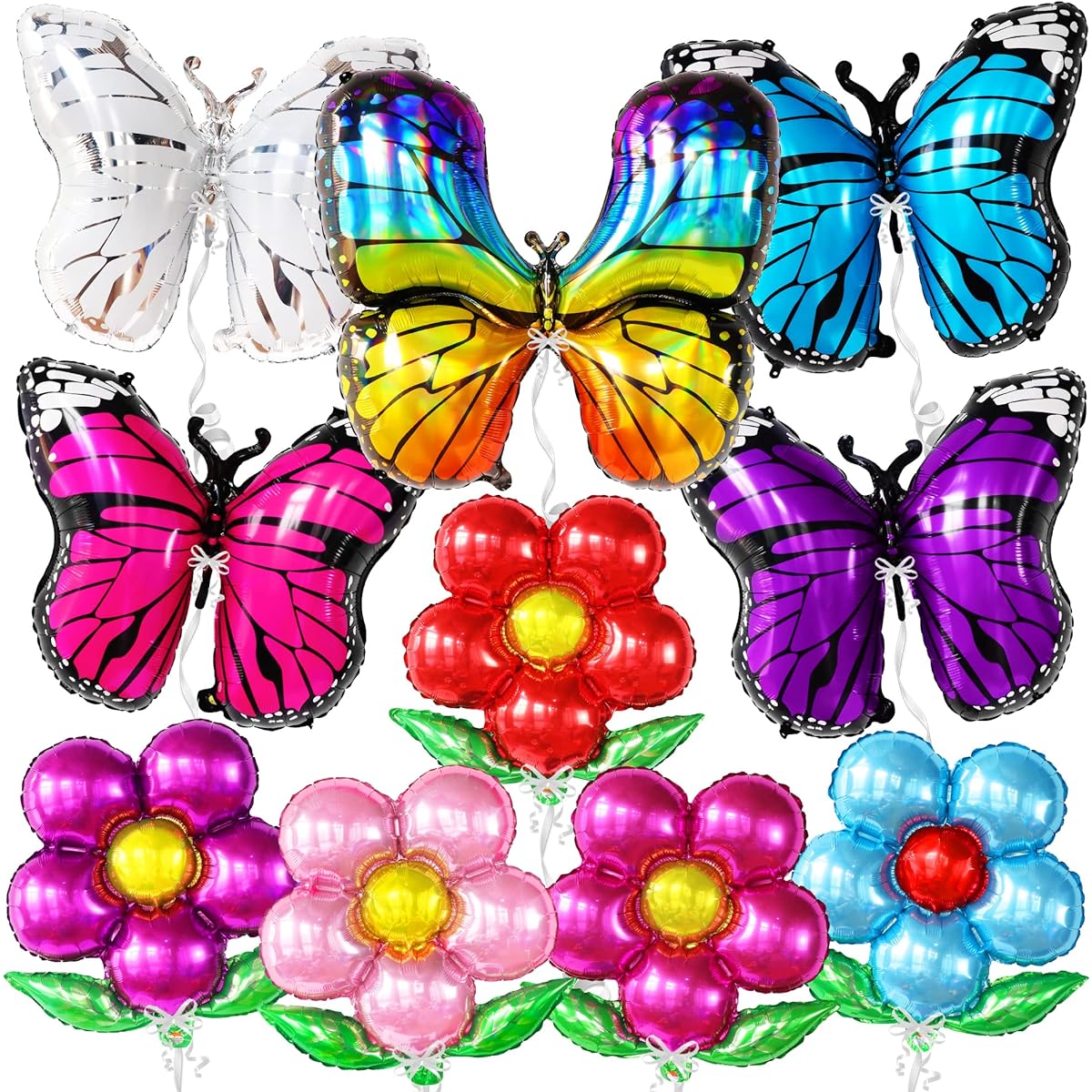 Multicolor butterfly and flower foil balloons