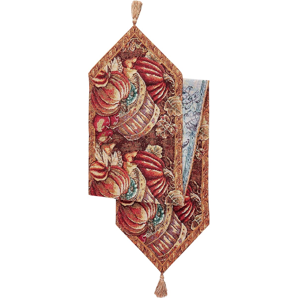 HomeCrate Fall Harvest Collection Tapestry Bushel Basket Pumpkin Apple and Grape Design Table Runner 13" x 70"