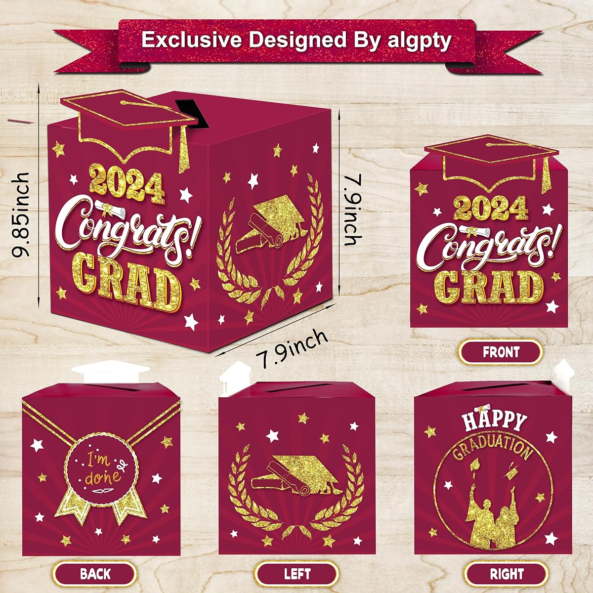algpty Graduation Party Giant Greeting Cards 36 Graduation Wish Cards with Holder Box (Red)
