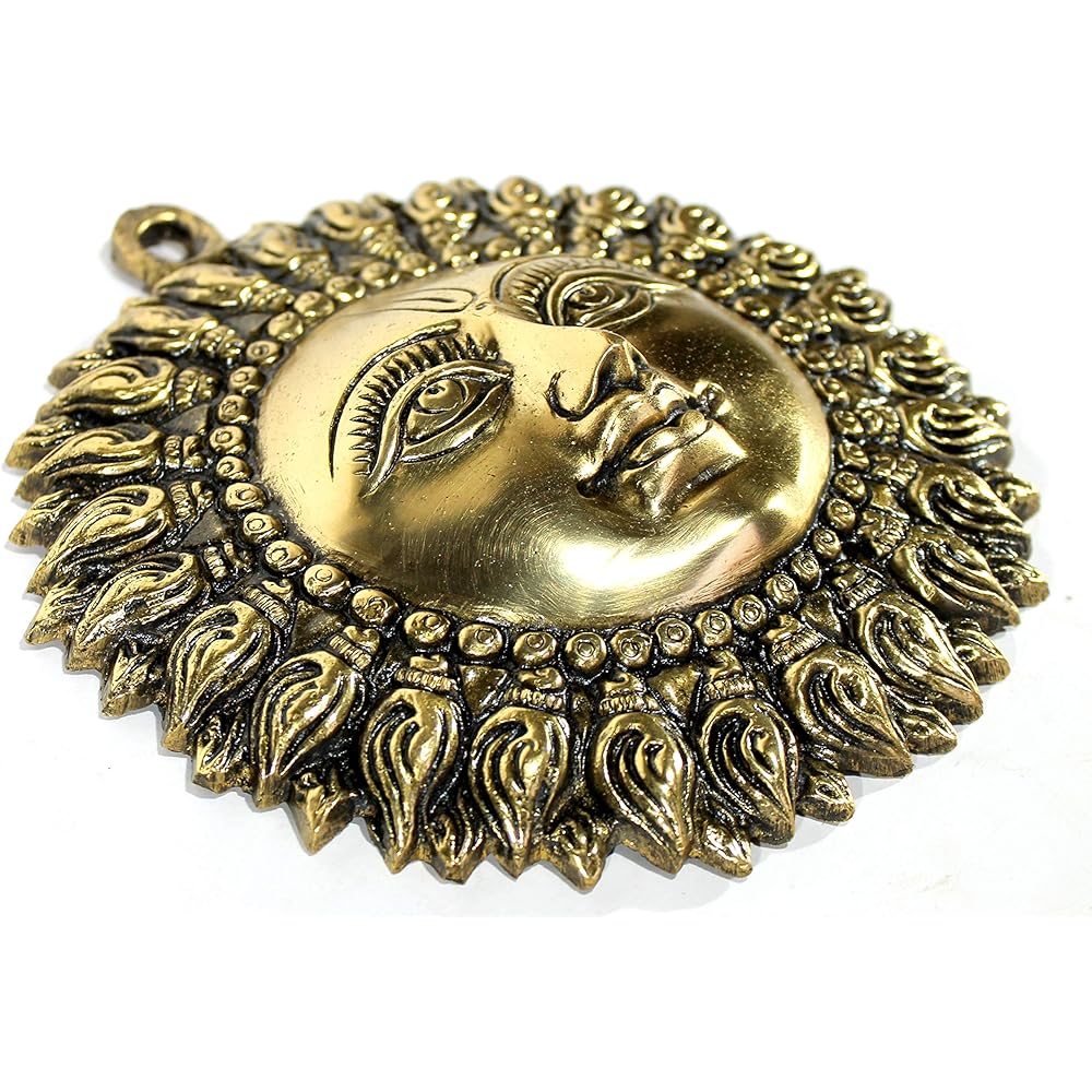 Stonkraft Ideal Gift - Beautiful Sun (Surya) Murti Idol Statue Sculpture Wall Hanging in Brass (6.25")