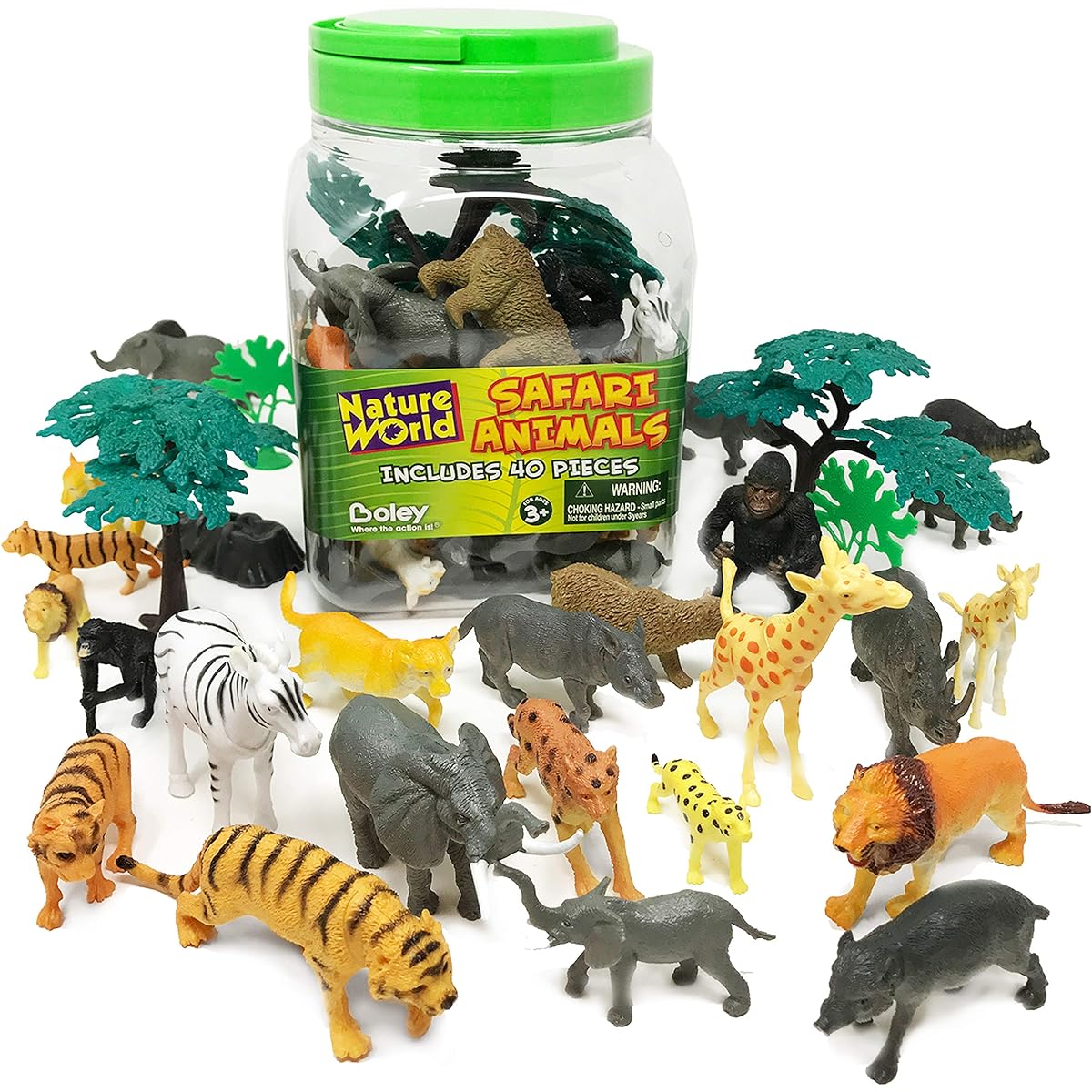 40 Piece Safari Animal Toy Set - Miniature Plastic Toy Wild Animal Figures for Kids and Toddlers - Includes Elephants, Tigers, Zebras and More