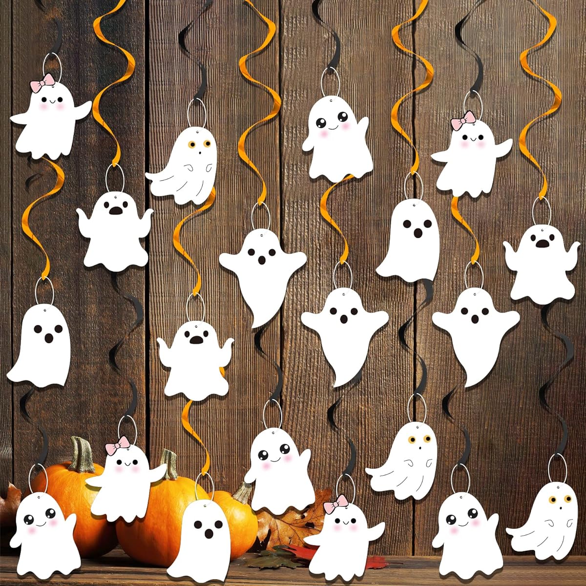 K KUMEED Halloween Decorations Hanging Swirls 20 Pieces Ghost Hanging Decorations for Home Indoor Outdoor Halloween Party Decorations