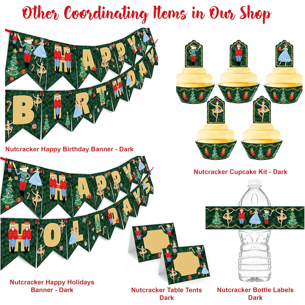 Nutcracker Happy Birthday Banner - Nutcracker Party Supplies - Nutcracker Party Decorations - Christmas Birthday Party - Ballet Party - HB Dark