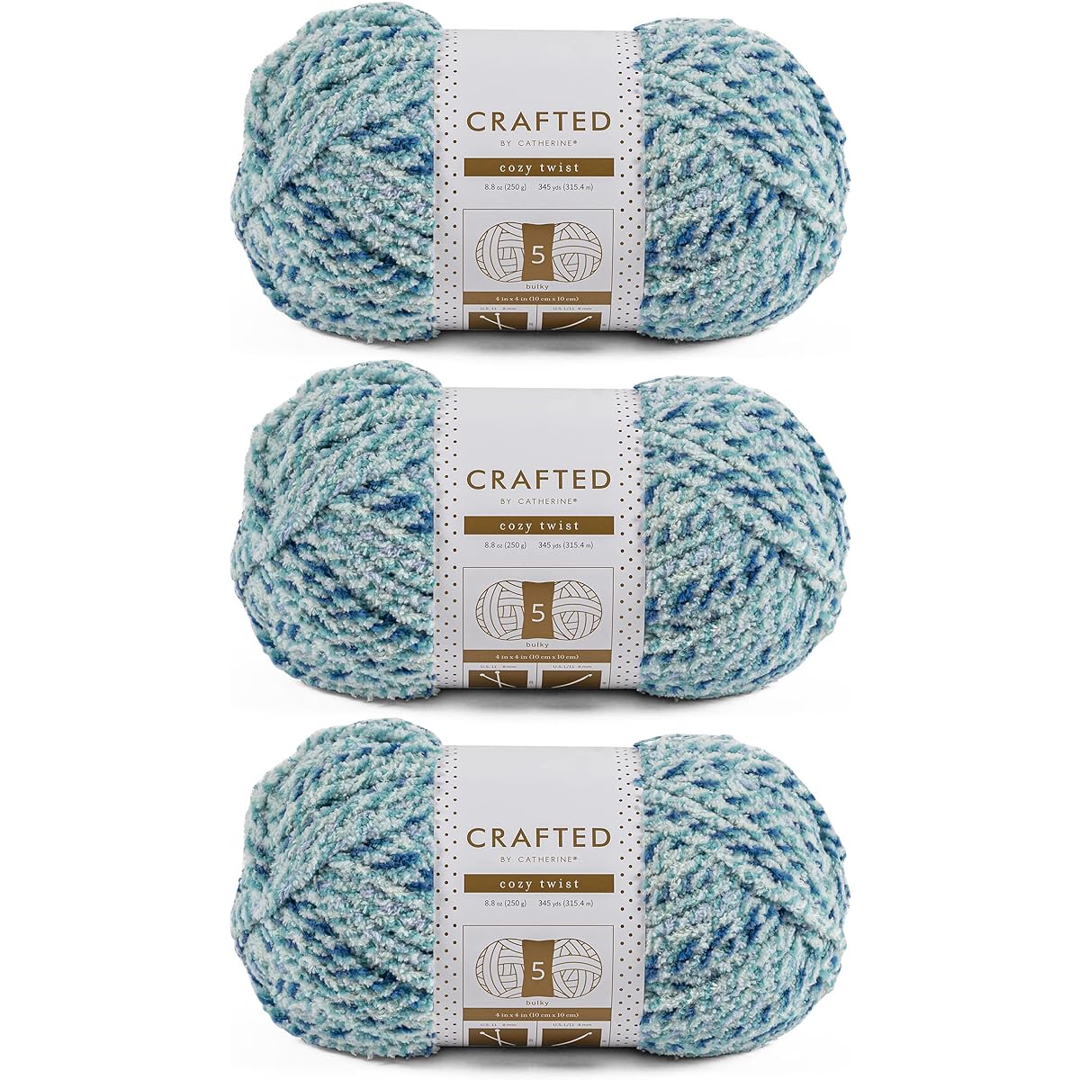 Catherine Cozy Twist Yarn 3 Pack Blue Multi Gauge 5 Bulky