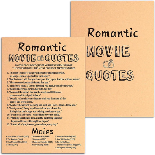 Romantic Movie Quotes - Funny Q & A Games Craft Paper Cards 5" x 7" - Funny Game Ideas for Bridal Wedding Shower or Bachelorette - 30 Game Cards (HLyxk04)