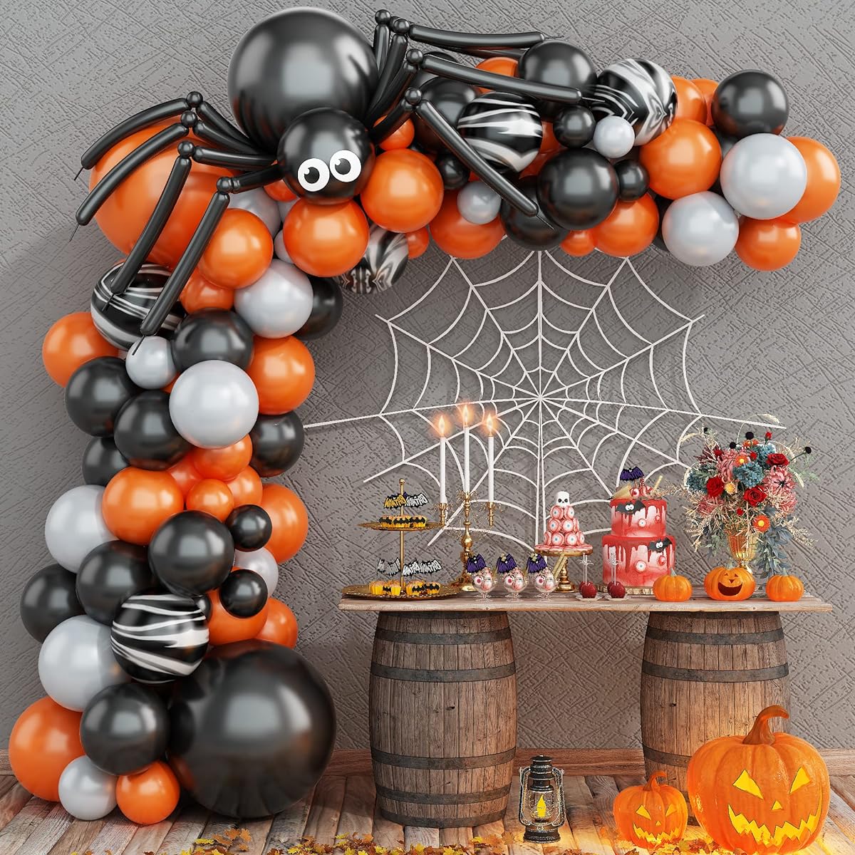 Halloween Decorations 102pcs Halloween Balloons Arch Garland Kit with Big Spider Balloons Black Orange Grey Black Agate Balloons Halloween Theme Party Decorations Supplies for Indoor Outdoor