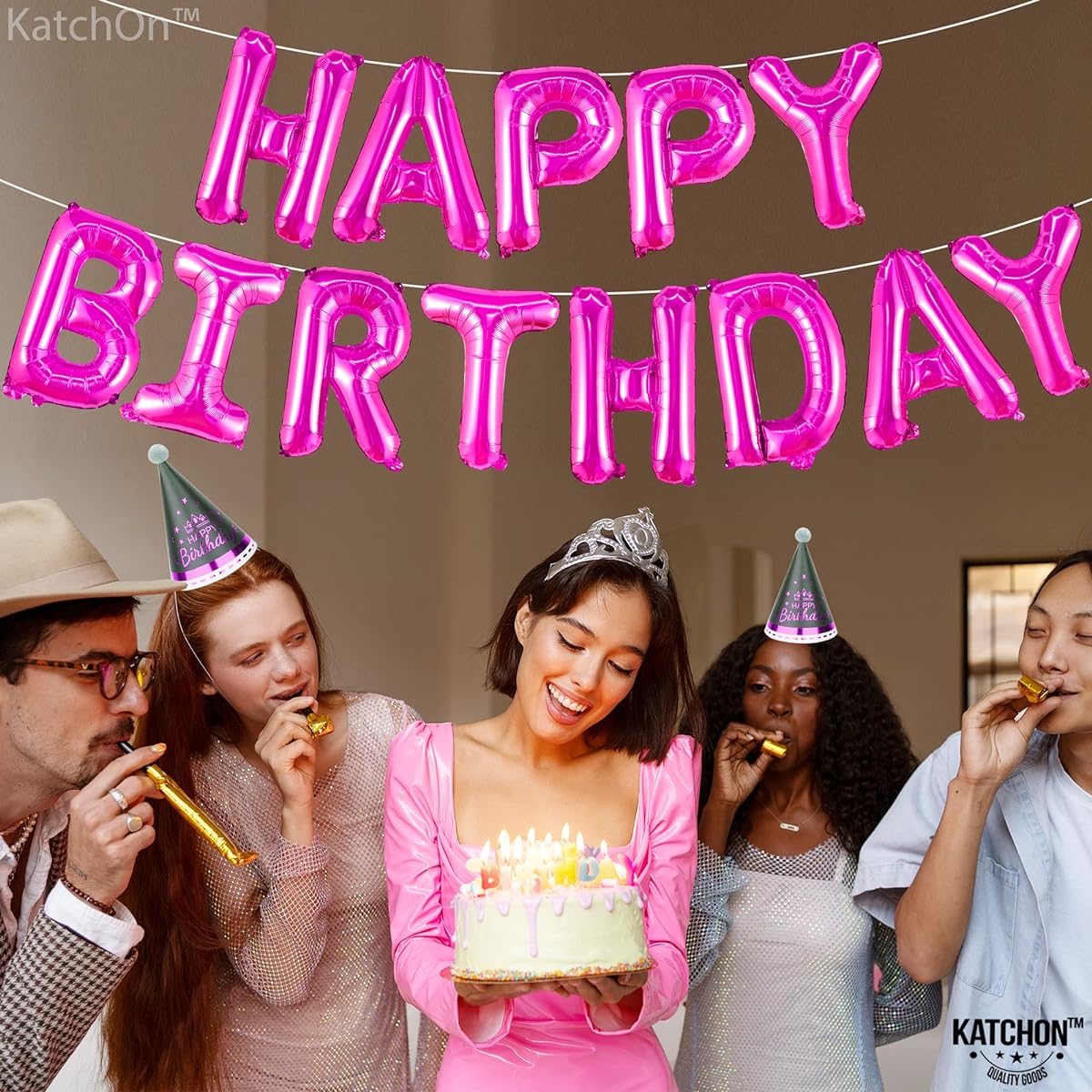 Happy Birthday foil balloon hot pink