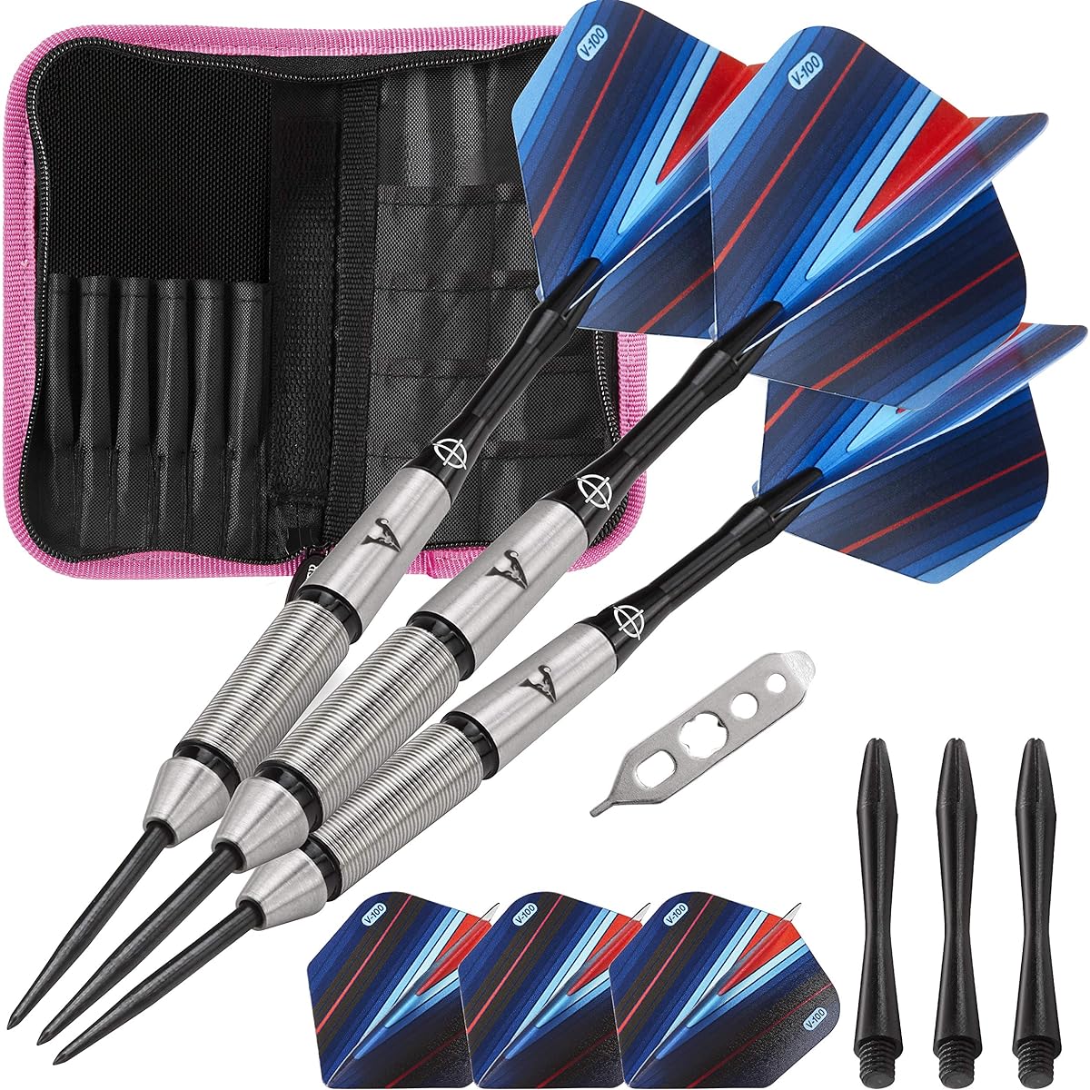 Viper Sidewinder Tungsten Steel Tip Darts, 23 Grams, Casemaster Deluxe Pink Nylon Dart Case