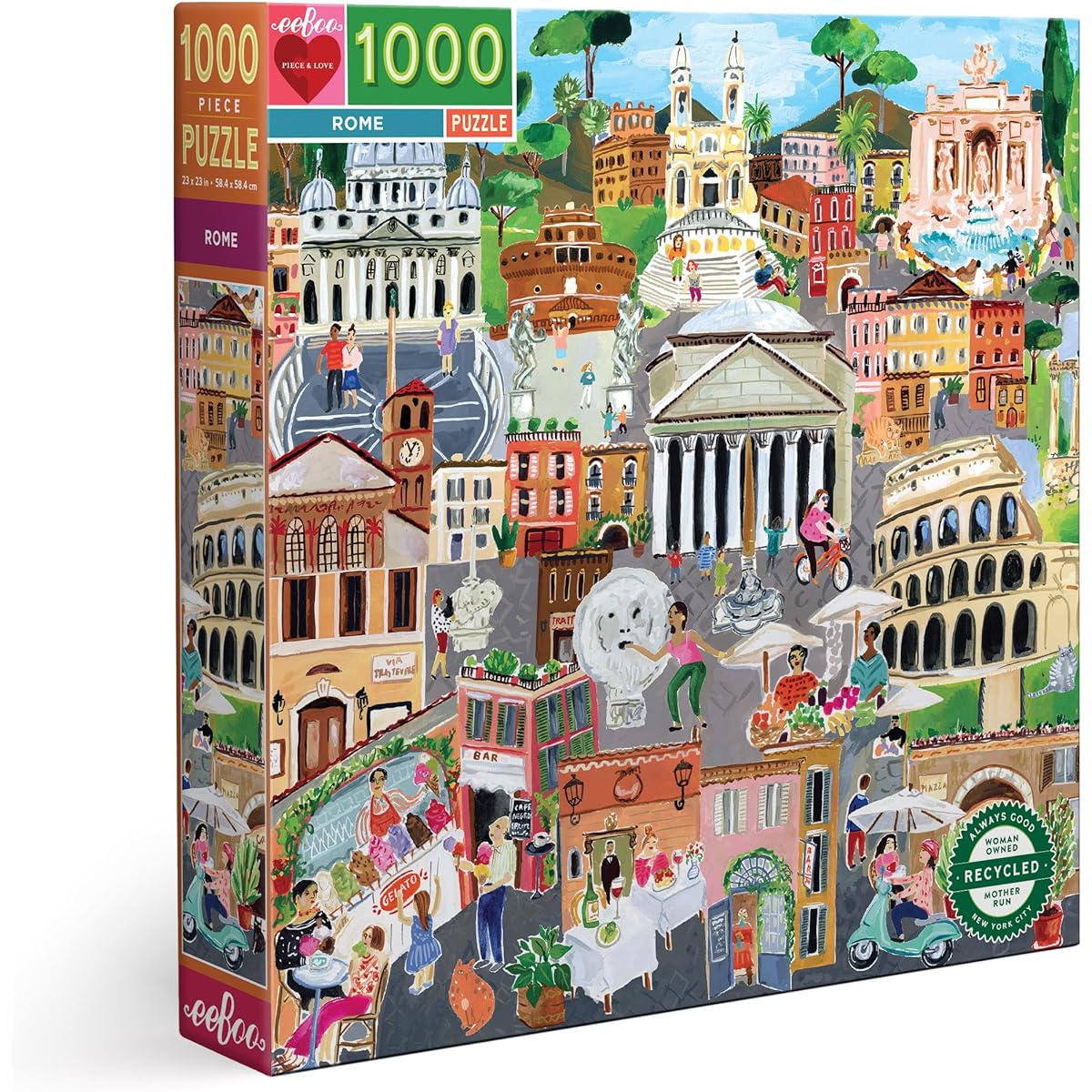 eeBoo: Piece and Love Rome 1000 Piece Square Adult Jigsaw Puzzle for Adults and Families with Glossy Sturdy Pieces and Minimal Puzzle Dust
