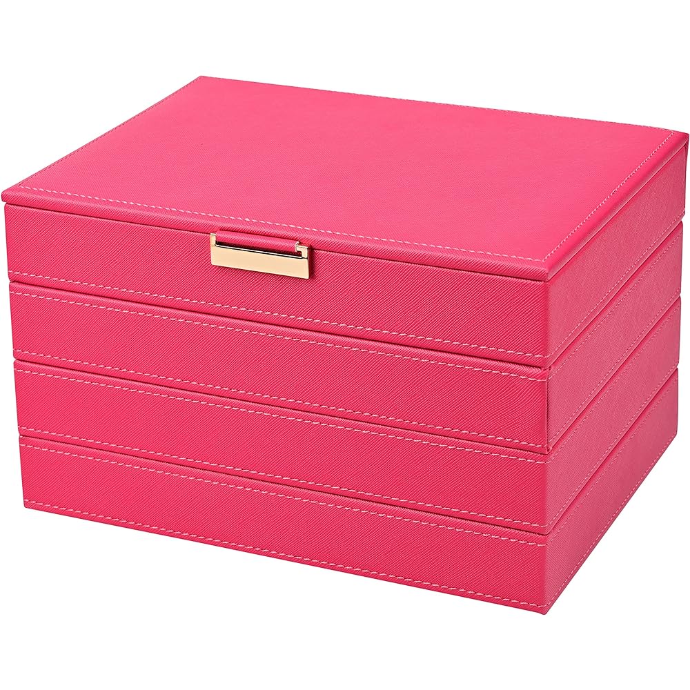 SANSREPONSE Jewelry Accessories Storage Tray 4 Tier Set Jewelry Box Box Case Stackable Large Capacity Earrings Necklace Ring Holder (Hot Pink, 4 Tiers)
