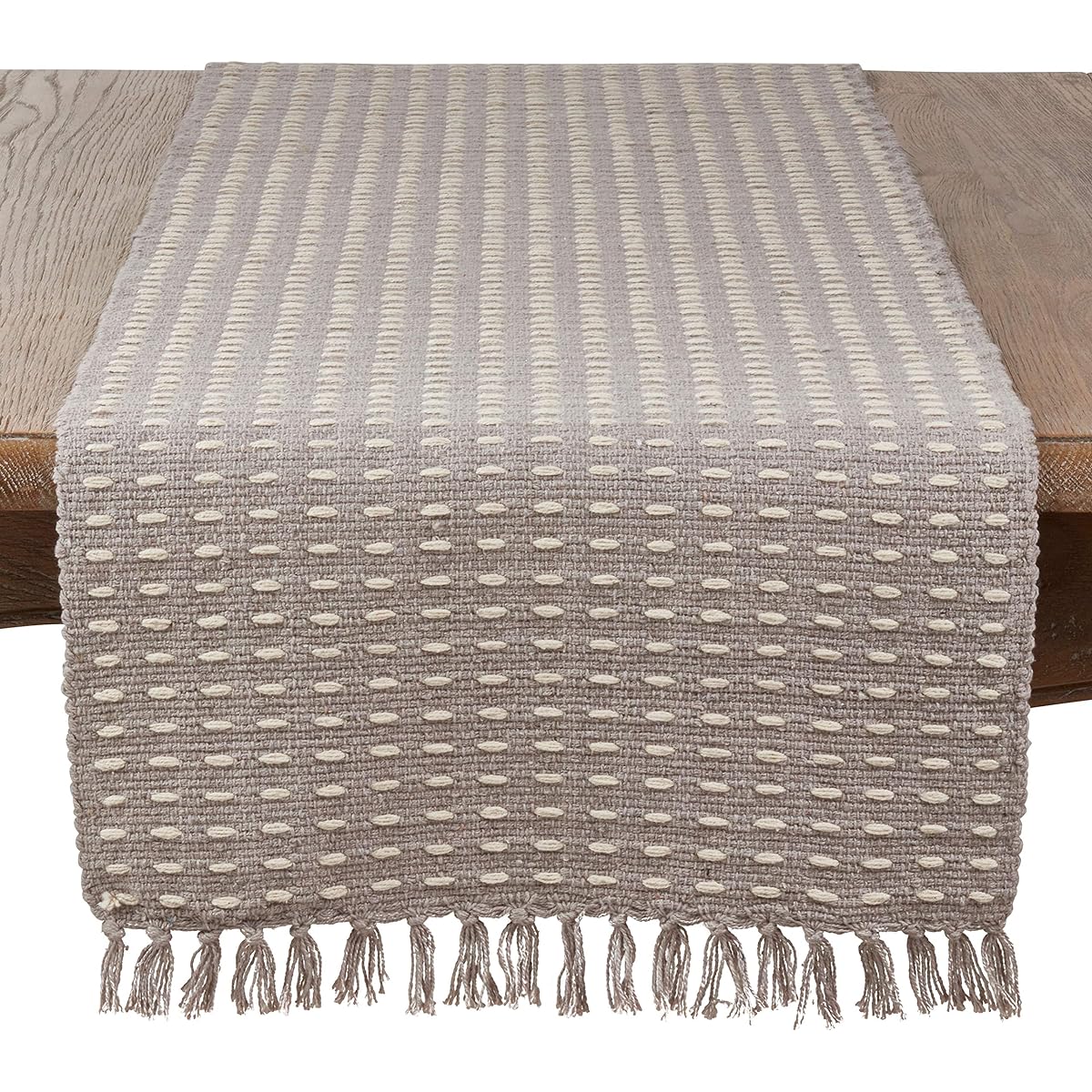 SARO LIFESTYLE Dash Woven Table Runner, Grey, 16"x72"