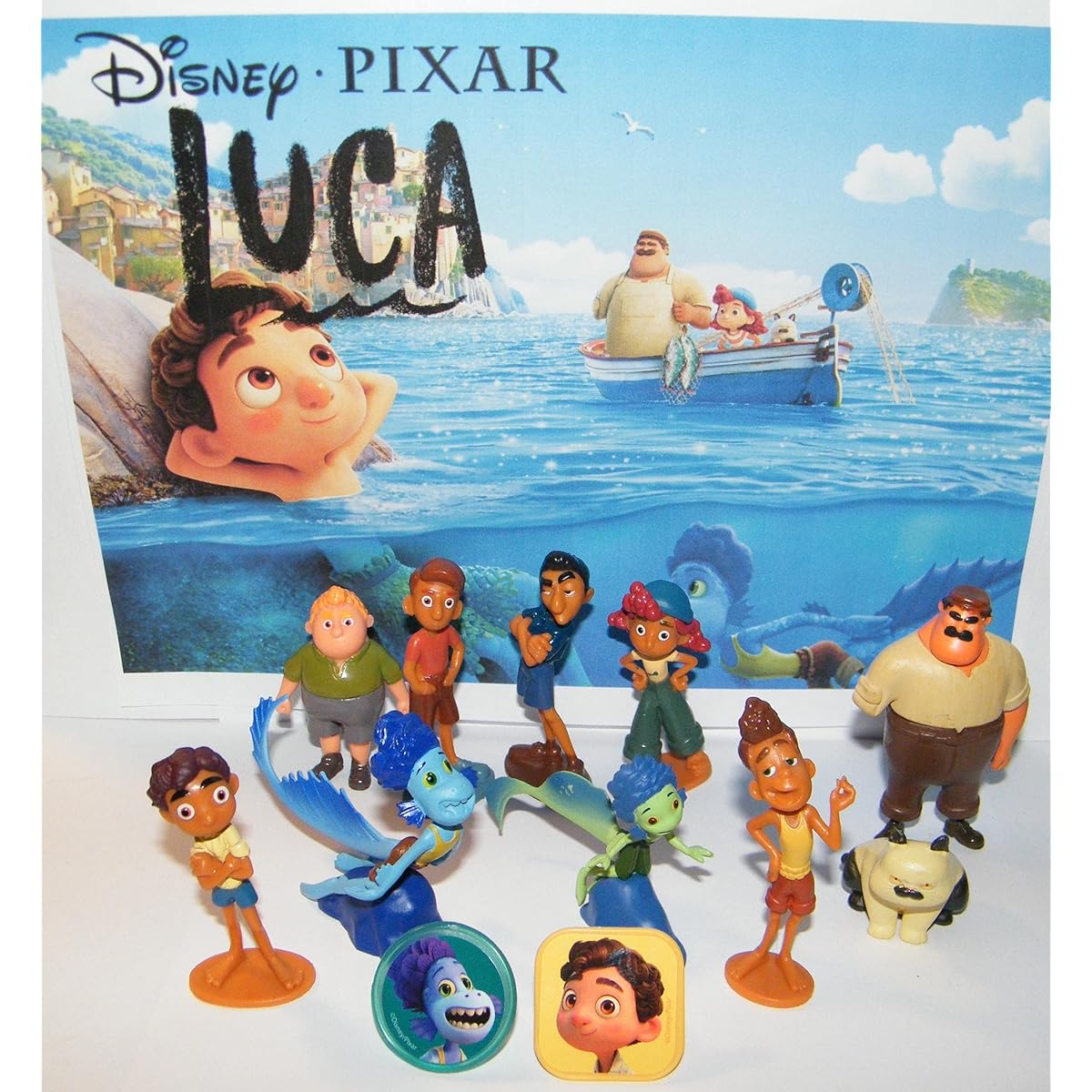 HappiToys Luca Movie Quality Figure Toys Set of 12 with 10 Figures and 2 Toy Rings Featuring All Your Favorite Characters and Sea Monsters Including Luca, Alberto, and More