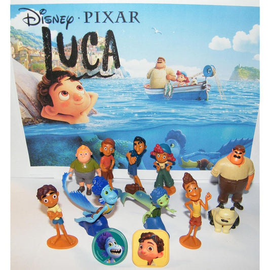 HappiToys Luca Movie Quality Figure Toys Set of 12 with 10 Figures and 2 Toy Rings Featuring All Your Favorite Characters and Sea Monsters Including Luca, Alberto, and More