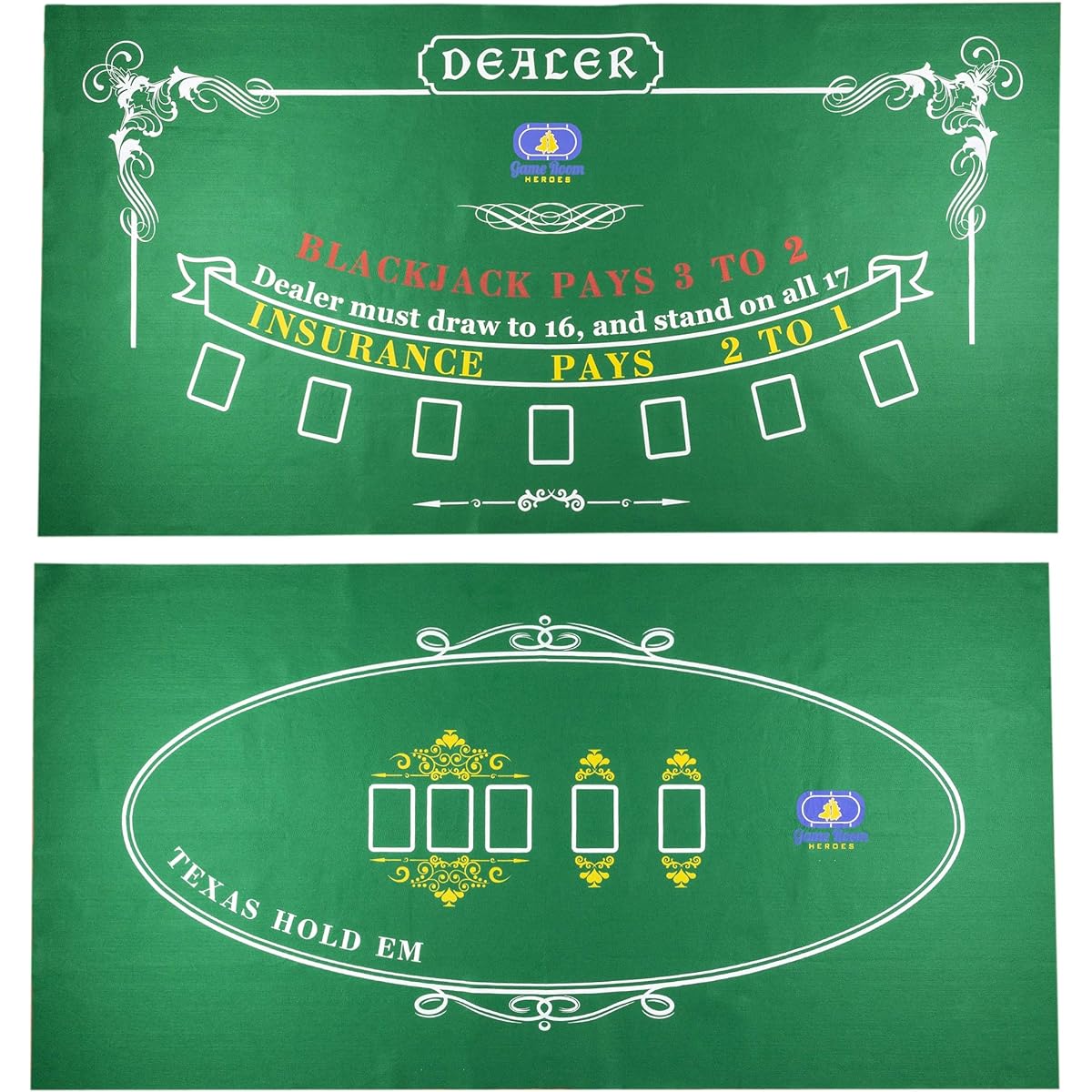 Tabletop Casino Felt Layout for Texas Hold'em Poker and Blackjack - Premium Professional Grade Blackjack and Poker Mat for Themed Parties, Poker Nights, Fundraisers and Gatherings