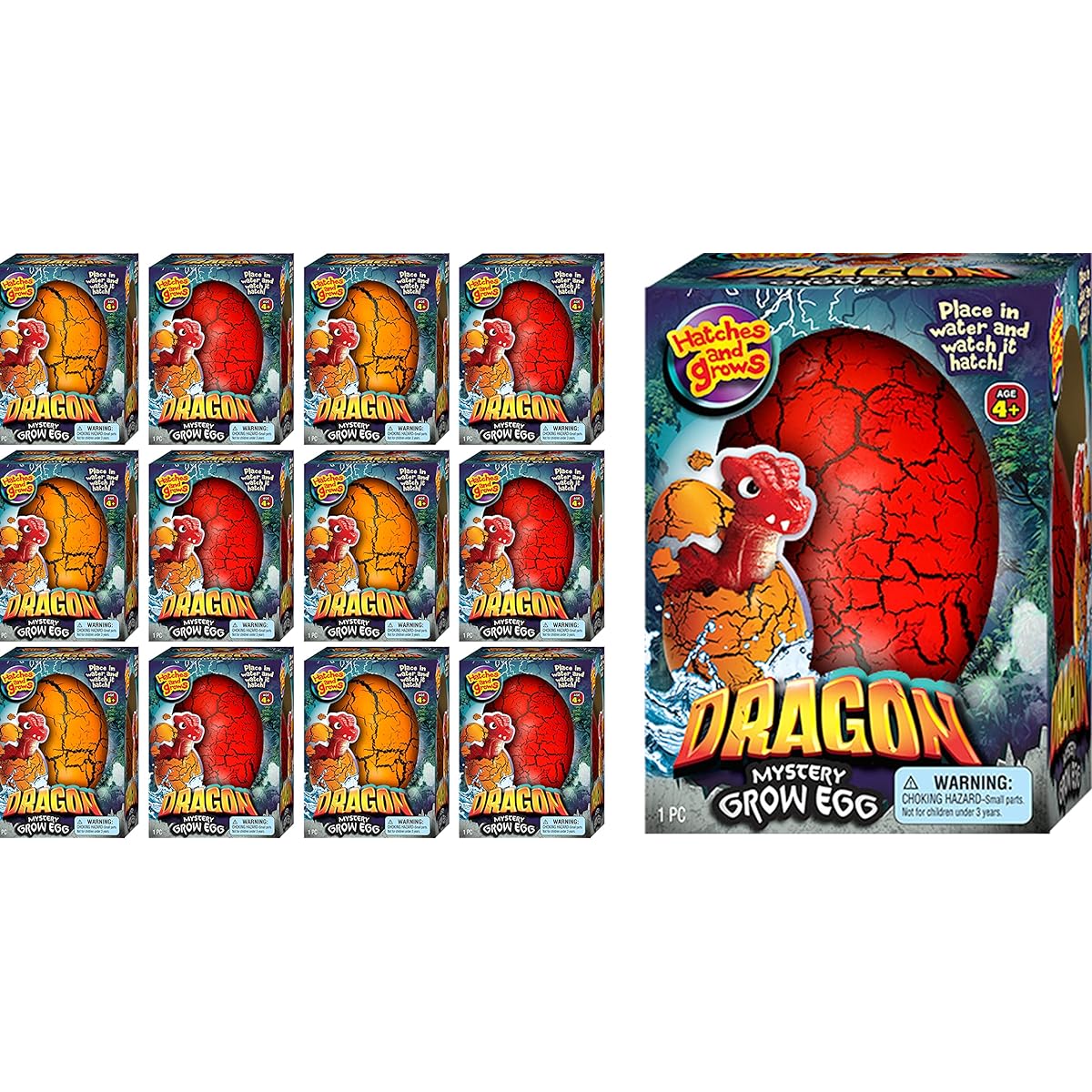 JA-RU Giant Hatching & Growing Dragon Eggs (12 Eggs) Magic Dinosaur Surprise Toy Hatching Toys with Bathing Toys. Easter Basket Stuffers Bulk Birthday Party Favors. 4604-12