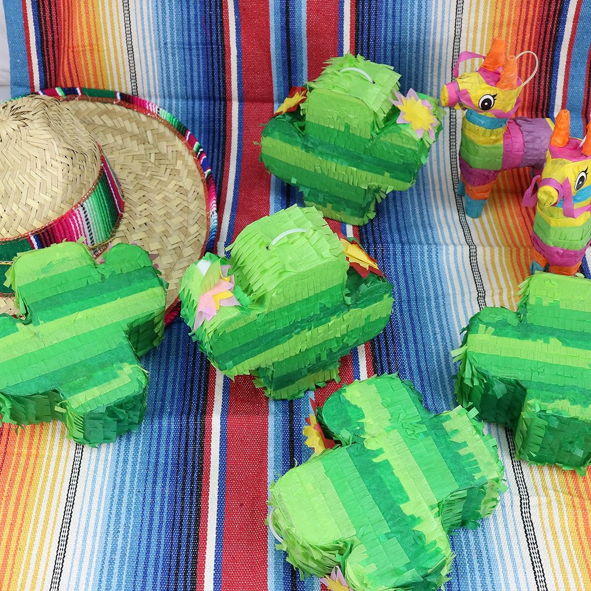 GIFTEXPRESS 6 Pack Mini Cactus Piñatas for Kids Birthday Party Cinco de Mayo Fiesta Decorations Party Favors