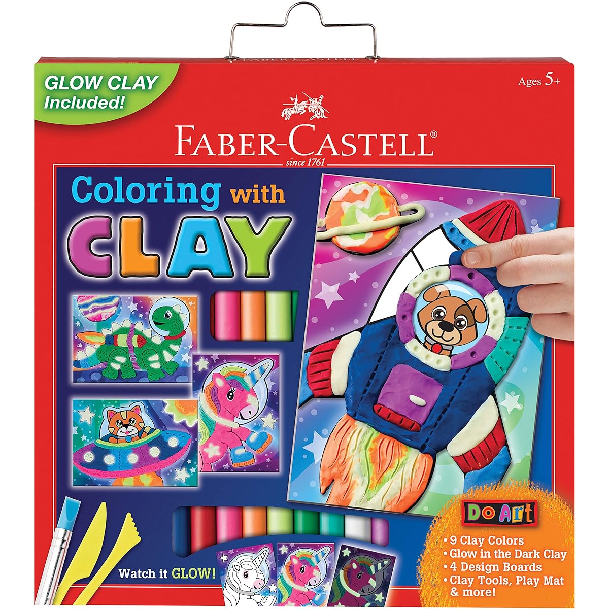 Faber-Castell Do Art Coloring Clay Space Pets - 4 Glow in the Dark Designs - Sensory Art for Kids, Multi