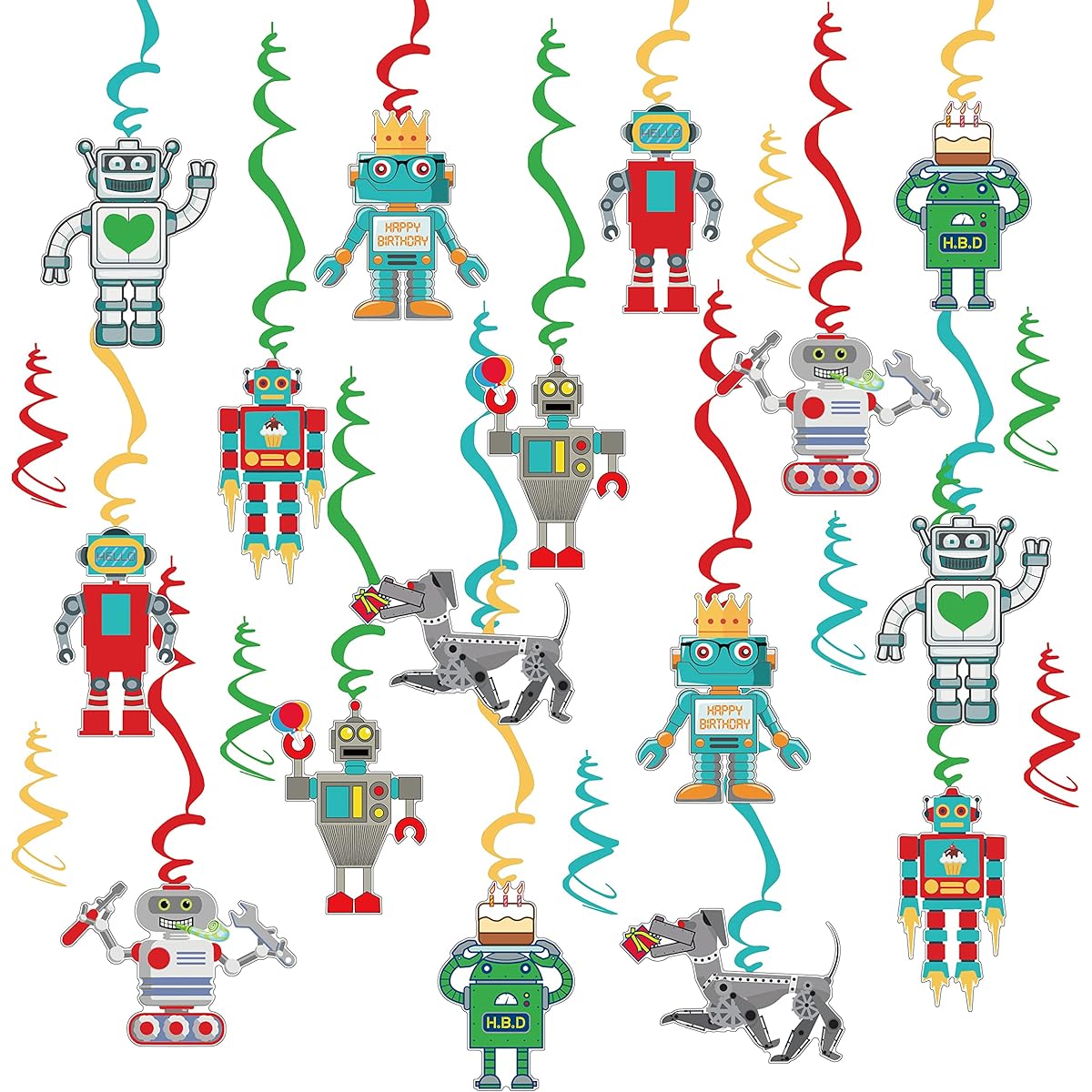 Fun Robot Theme Hanging Vortex Birthday Party Decorations Happy Birthday Gear Up Robot Ceiling Vortex Robot Party Streamer for Tech Enthusiasts Kids Birthday Baby Shower Party Supplies
